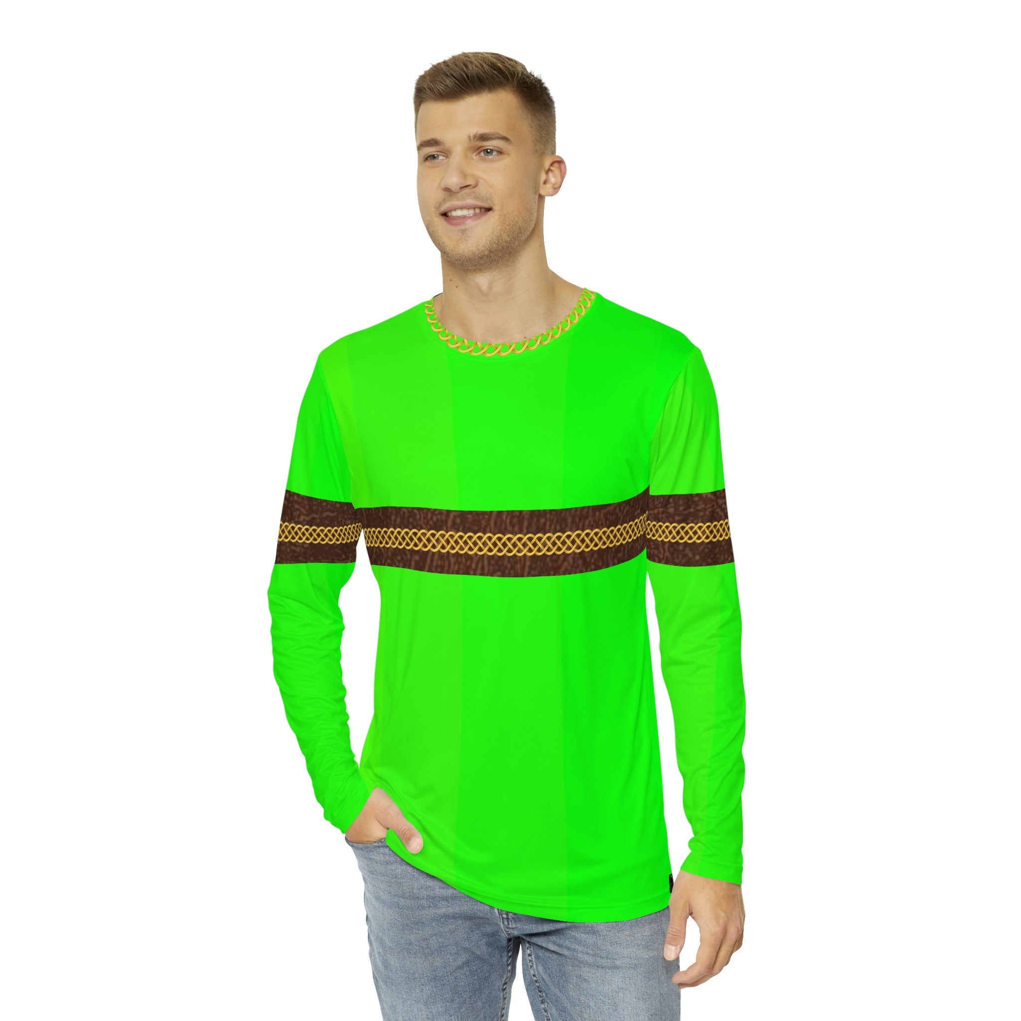 Fabled Fashion Men's Long Sleeve Hi Vis with Leather band and Celtic chain effect AOP Shirt