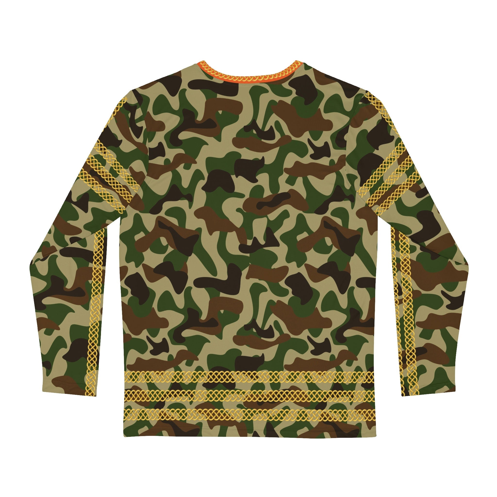 Fabled Fashion Men's Long Sleeve Green/Brown Camo effect triple Celtic chain AOP Shirt