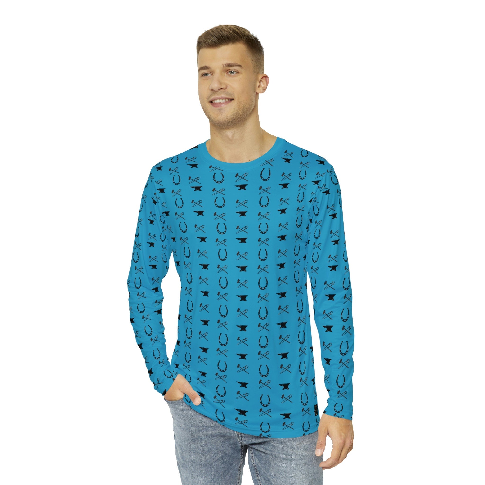 Fabled Fashion Men's Long Sleeve Blacksmith tools pattern AOP Shirt (Hammer/Tongs/Anvil/Horseshoe)