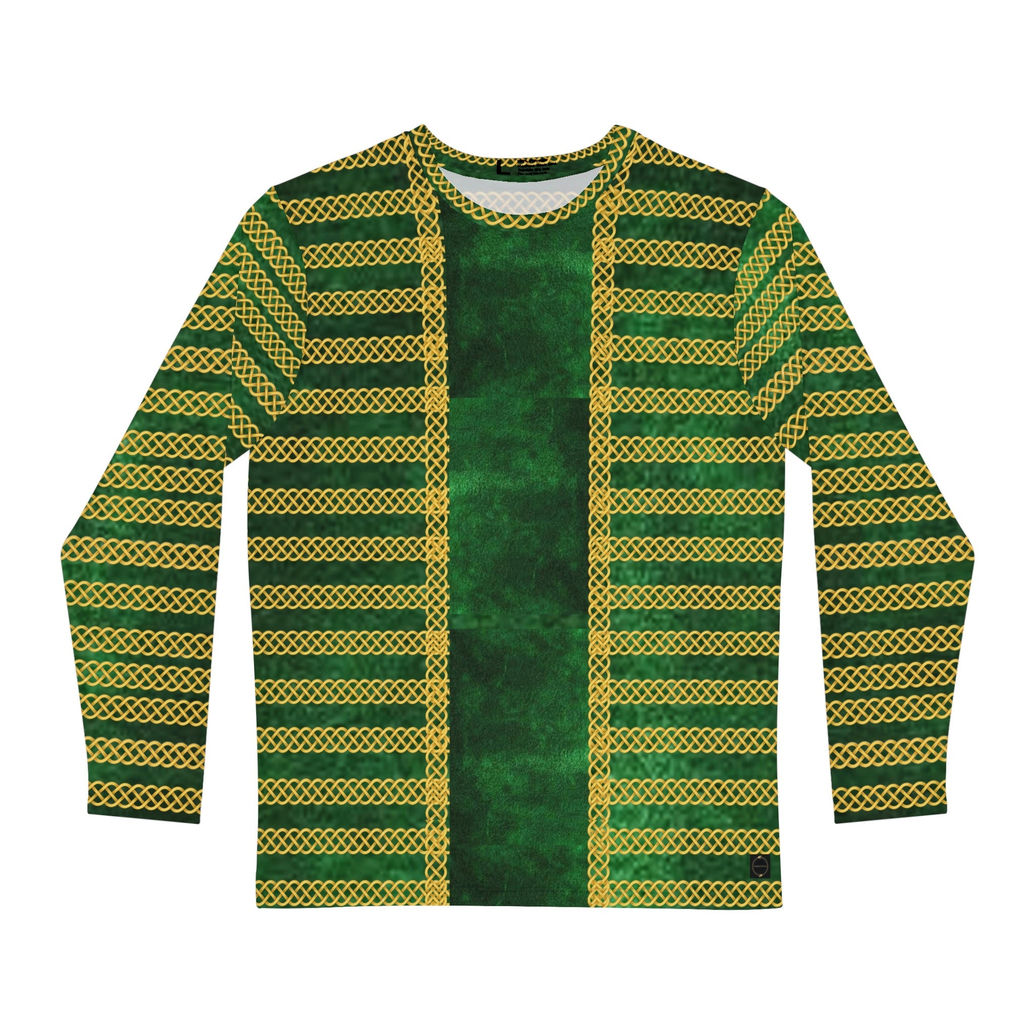 Fabled Fashion Men's Long Sleeve Green Velvet with Celtic chain jacket effect AOP Shirt
