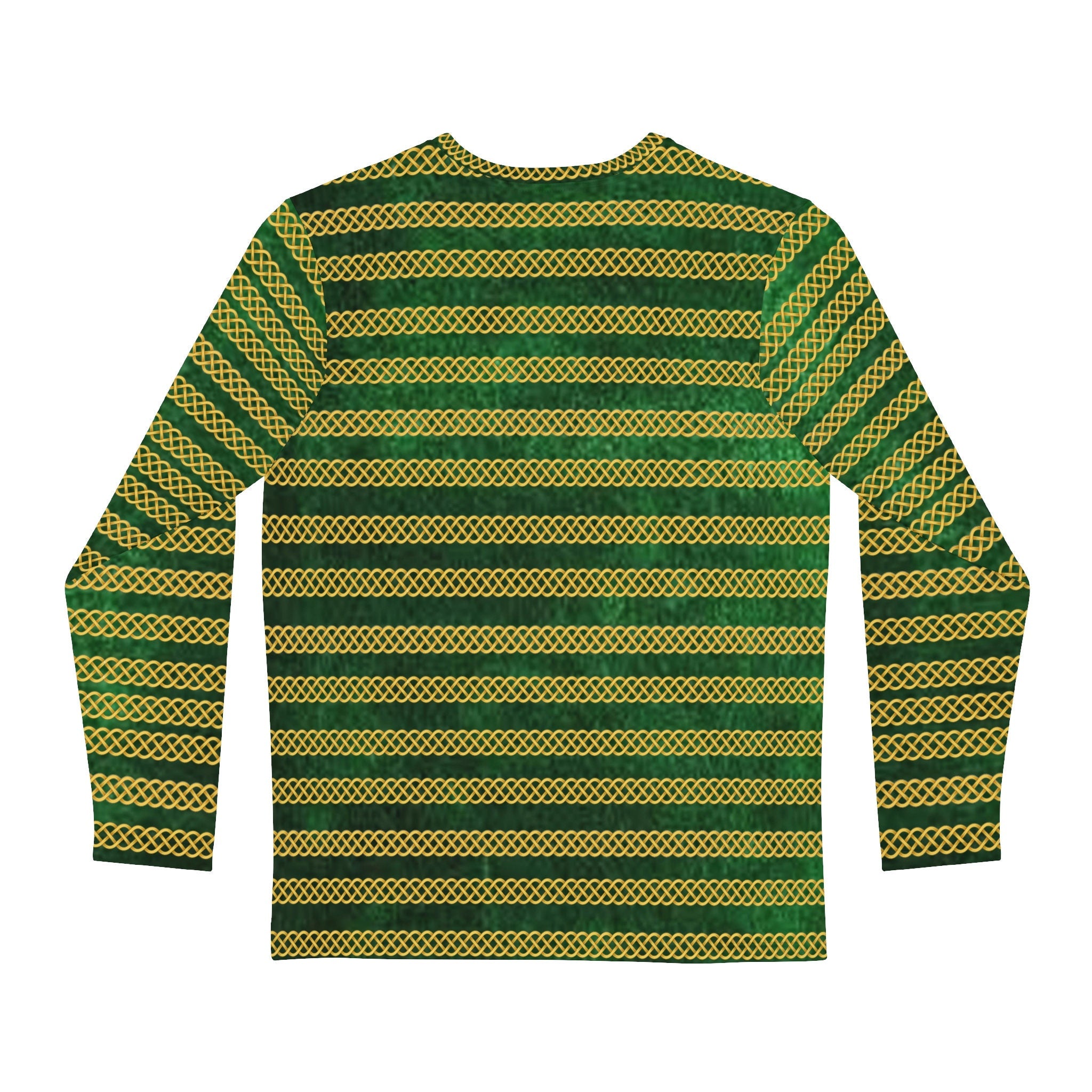 Fabled Fashion Men's Long Sleeve Green Velvet with Celtic chain jacket effect AOP Shirt