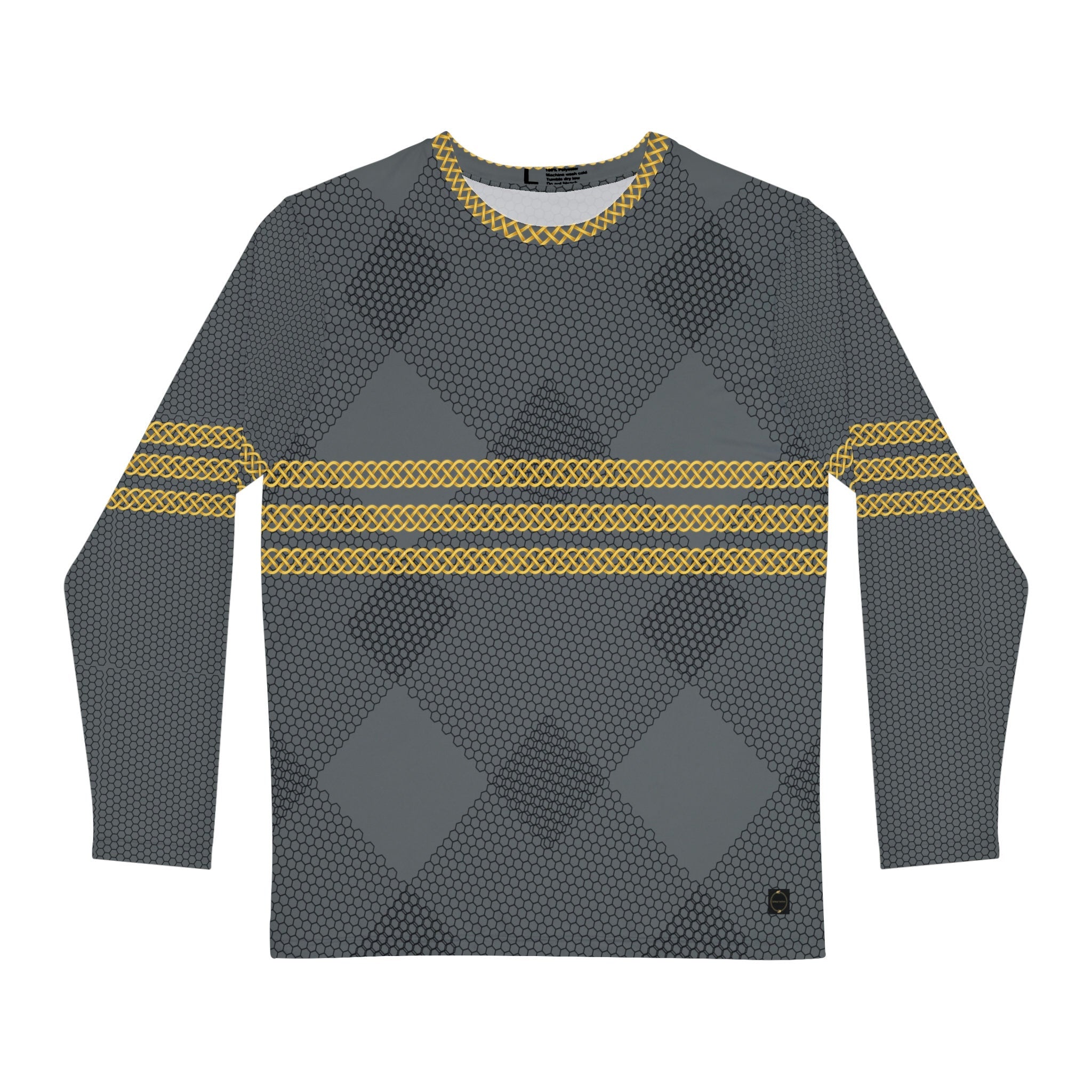 Fabled Fashion Men's Long Sleeve Triple Celtic chain effect AOP Shirt Grey Mesh pattern