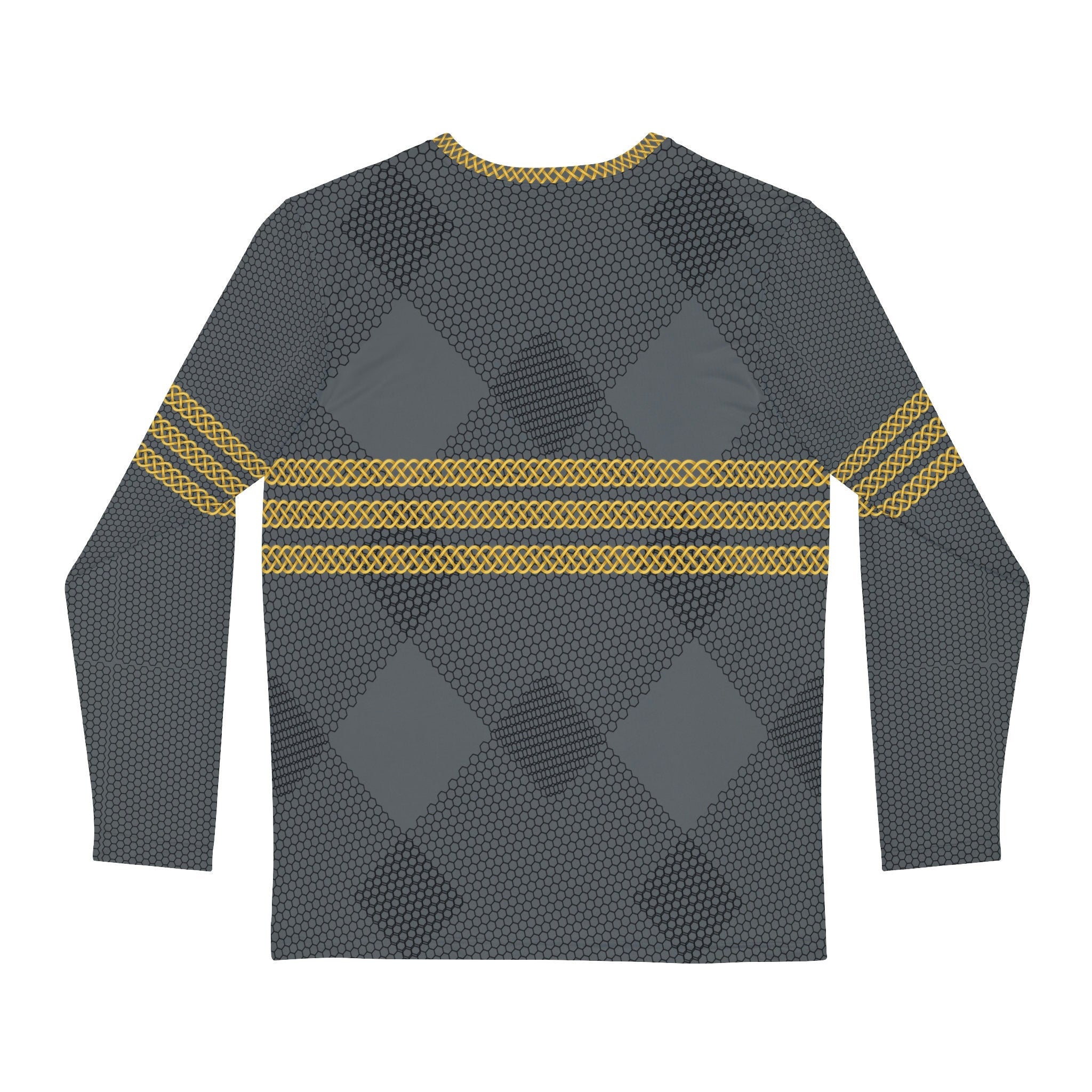 Fabled Fashion Men's Long Sleeve Triple Celtic chain effect AOP Shirt Grey Mesh pattern