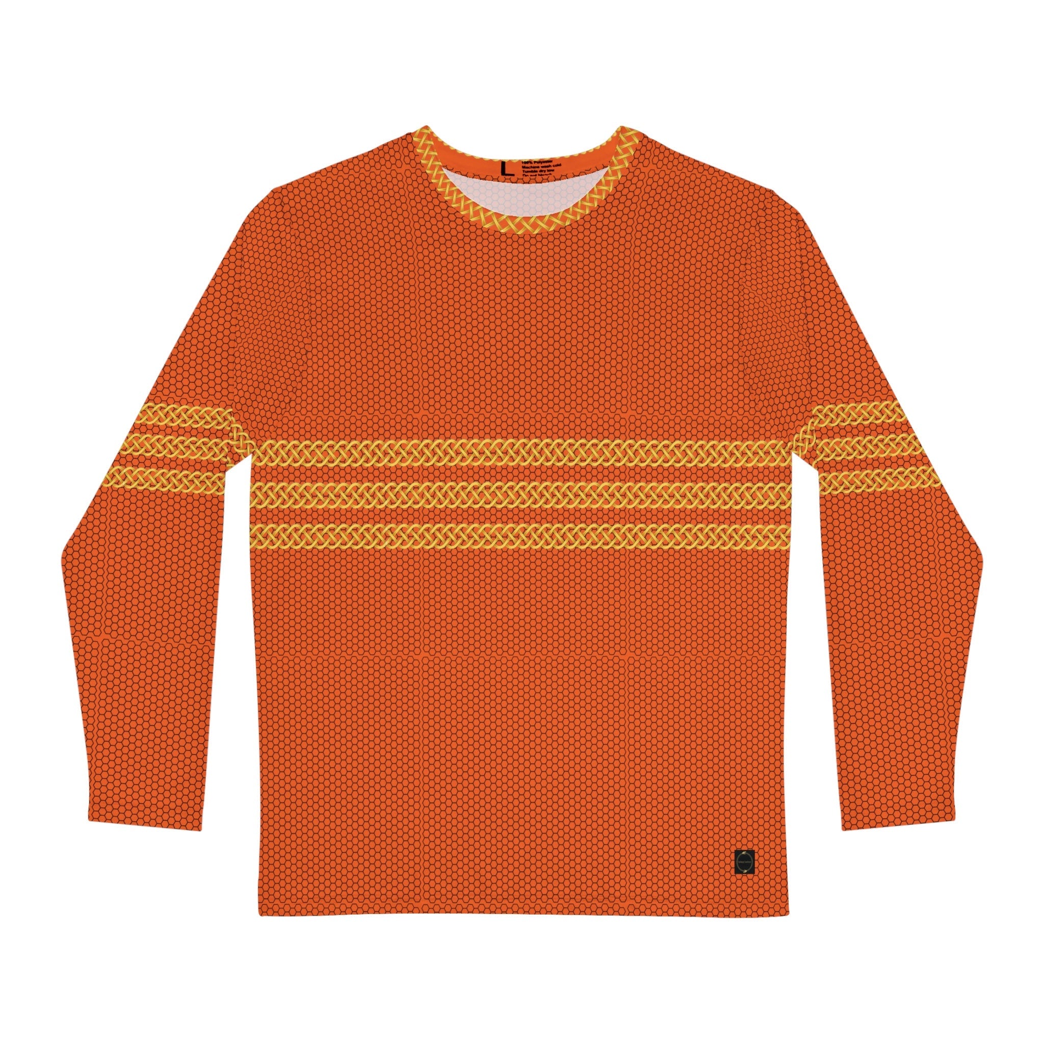 Fabled Fashion Men's Long Sleeve Triple Celtic chain effect AOP Shirt Orange