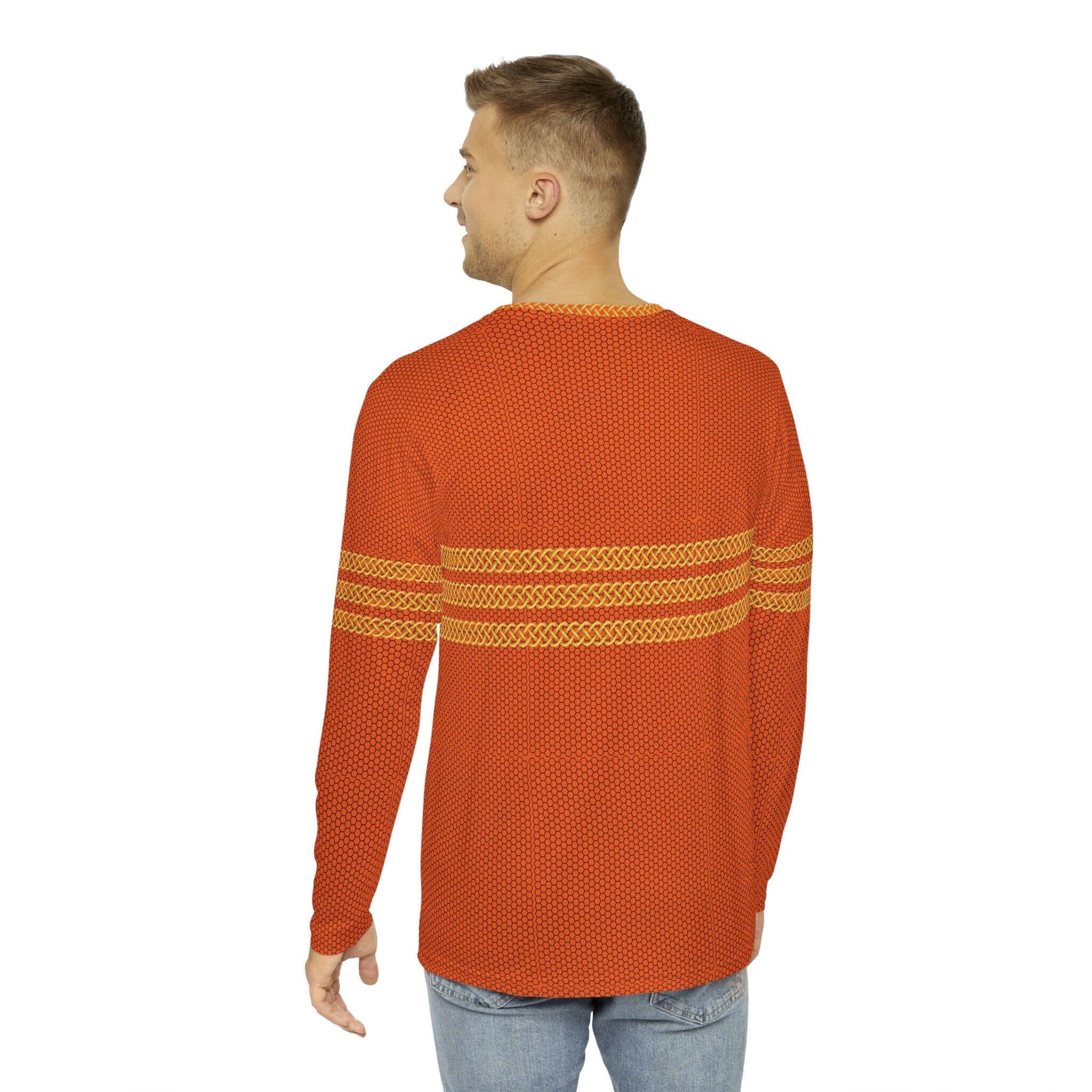 Fabled Fashion Men's Long Sleeve Triple Celtic chain effect AOP Shirt Orange