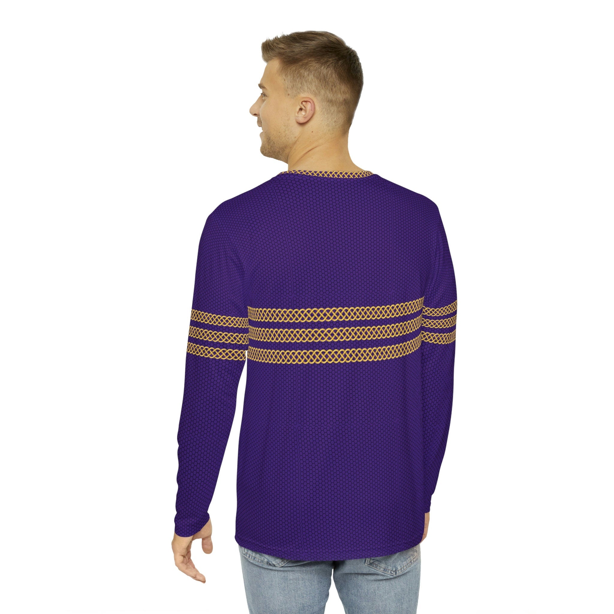 Fabled Fashion Men's Long Sleeve Triple Celtic chain effect AOP Shirt Purple