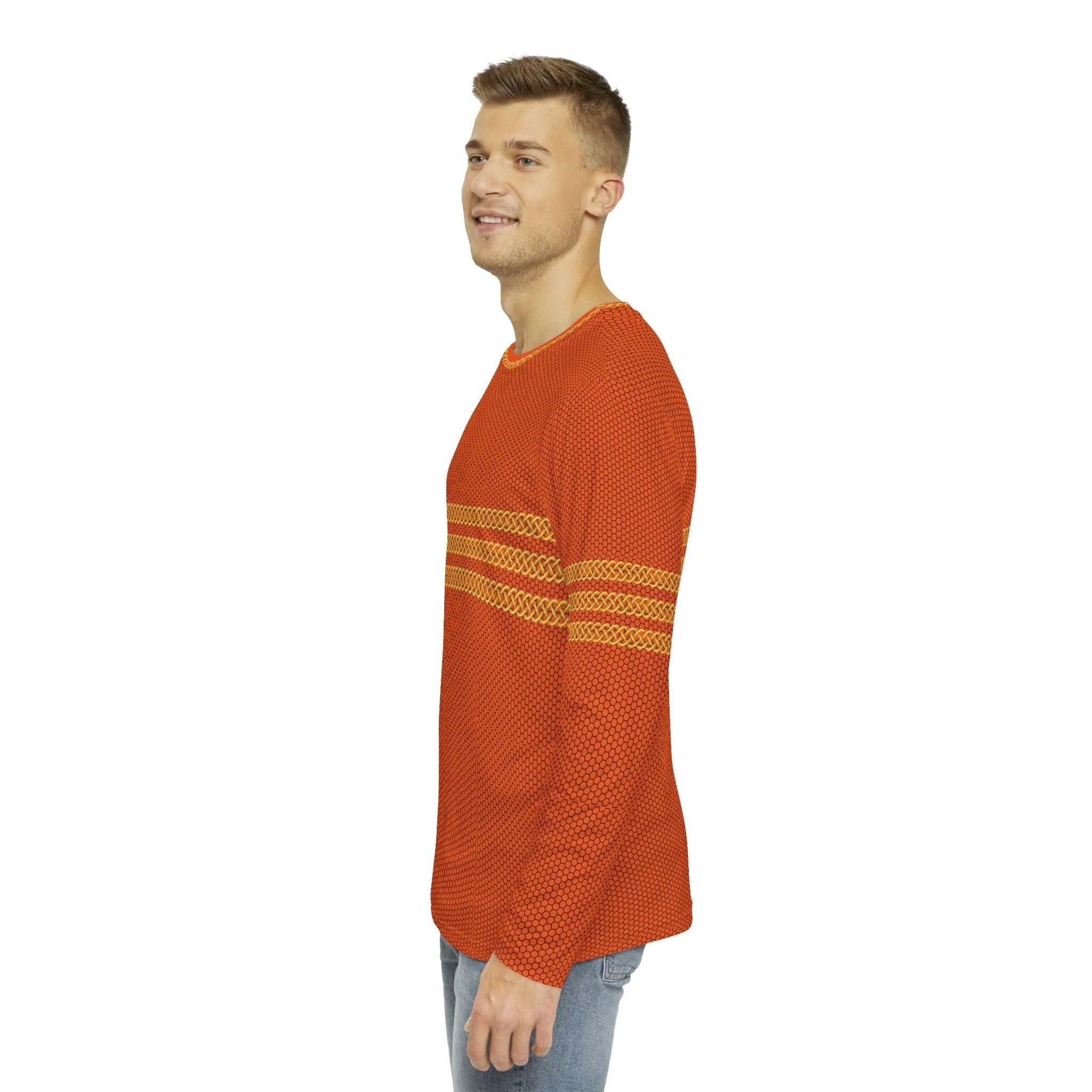 Fabled Fashion Men's Long Sleeve Triple Celtic chain effect AOP Shirt Orange
