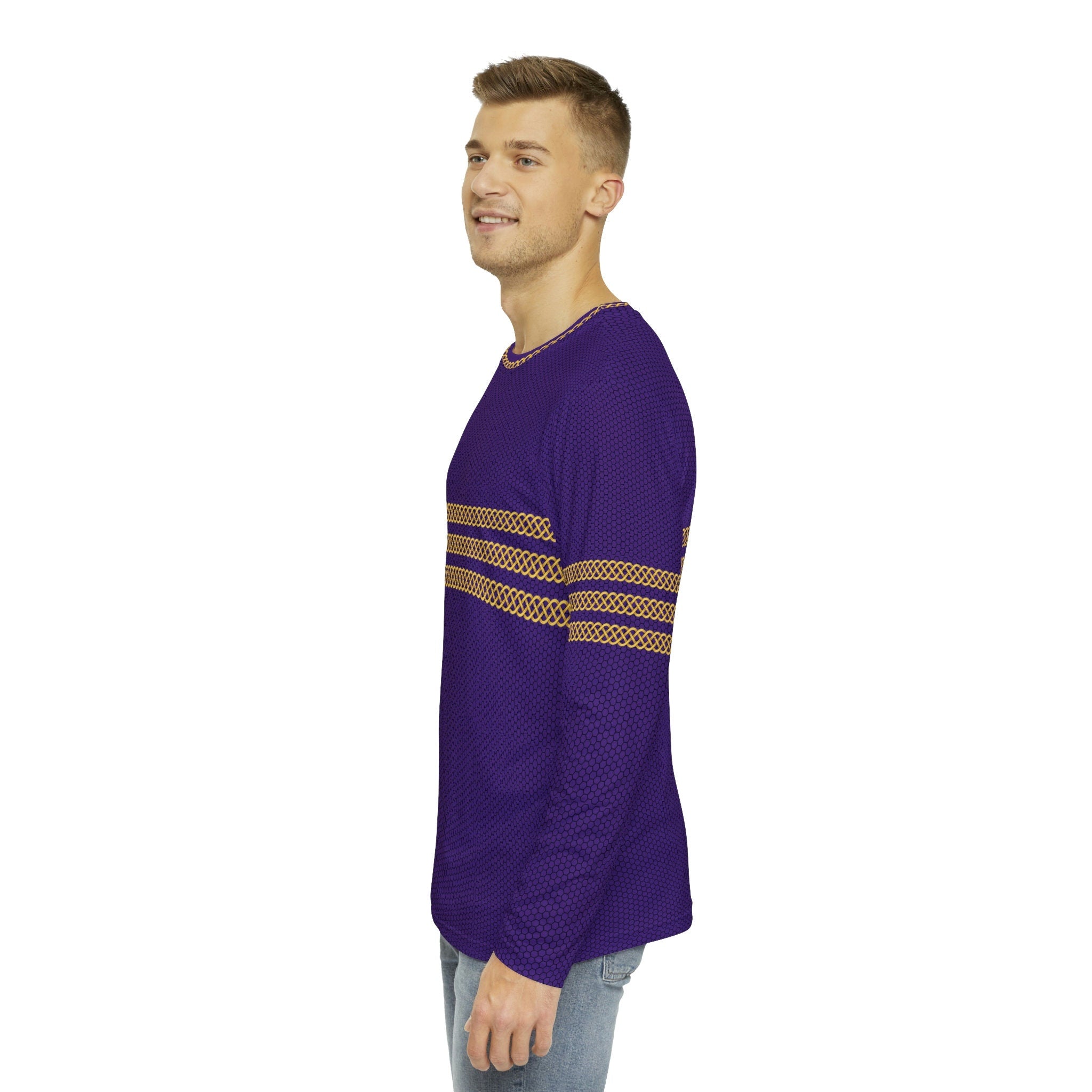 Fabled Fashion Men's Long Sleeve Triple Celtic chain effect AOP Shirt Purple