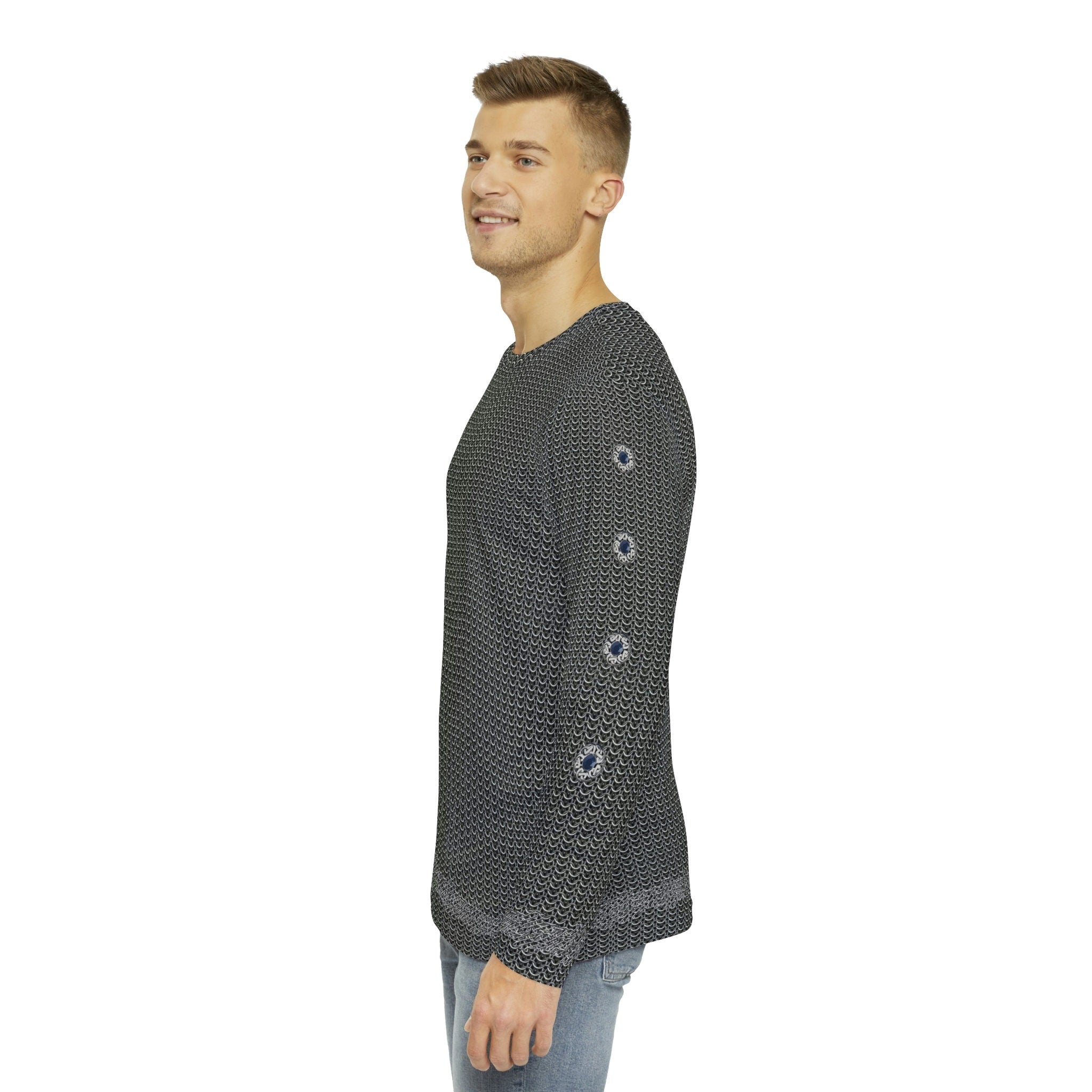 Fabled Fashion Men's Long Sleeve Chainmail effect AOP Shirt • Custom T shirt for men • work shirt men shirt with t shirt • valentines gift