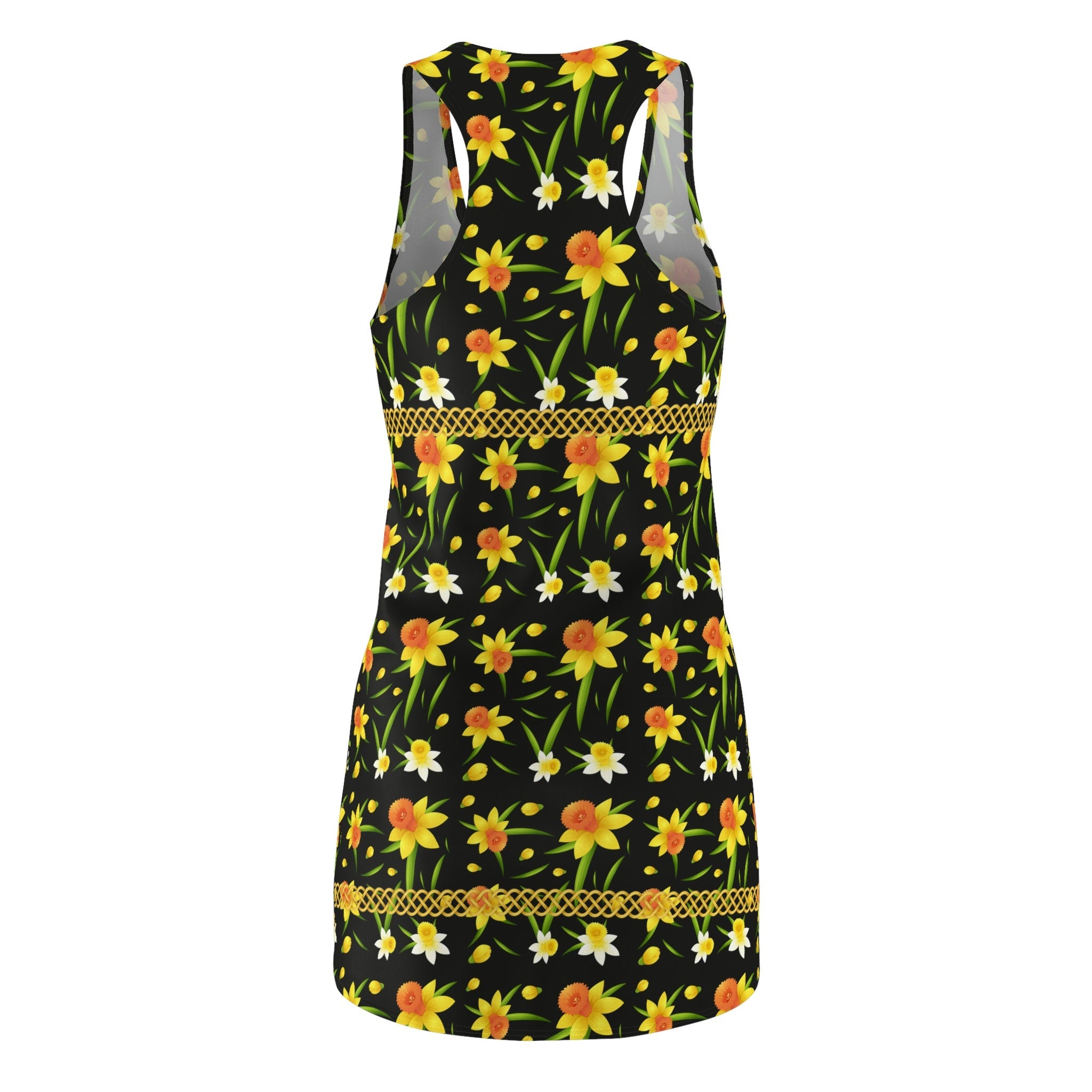 Fabled Fashion Daffodils Celtic Knot effect Women's Cut & Sew Racerback Dress (AOP)