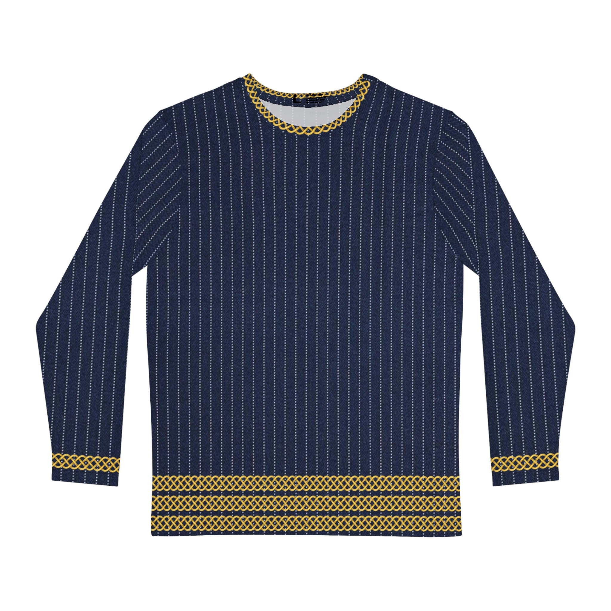 Fabled Fashion Men's Long Sleeve Navy Pinstripe Triple Celtic chain effect AOP Shirt Purple