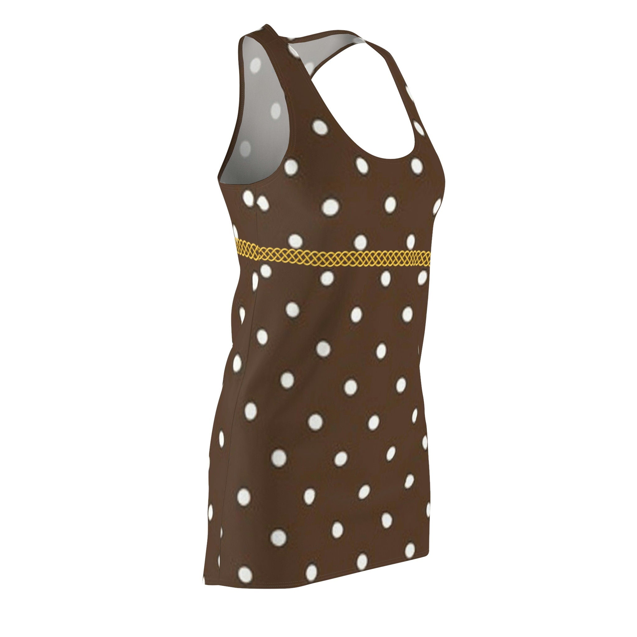 Fabled Fashion Chocolate Polka Dot with Celtic Knot effect Women's Cut & Sew Racerback Dress (AOP) inspired by Vivian in Pretty Woman