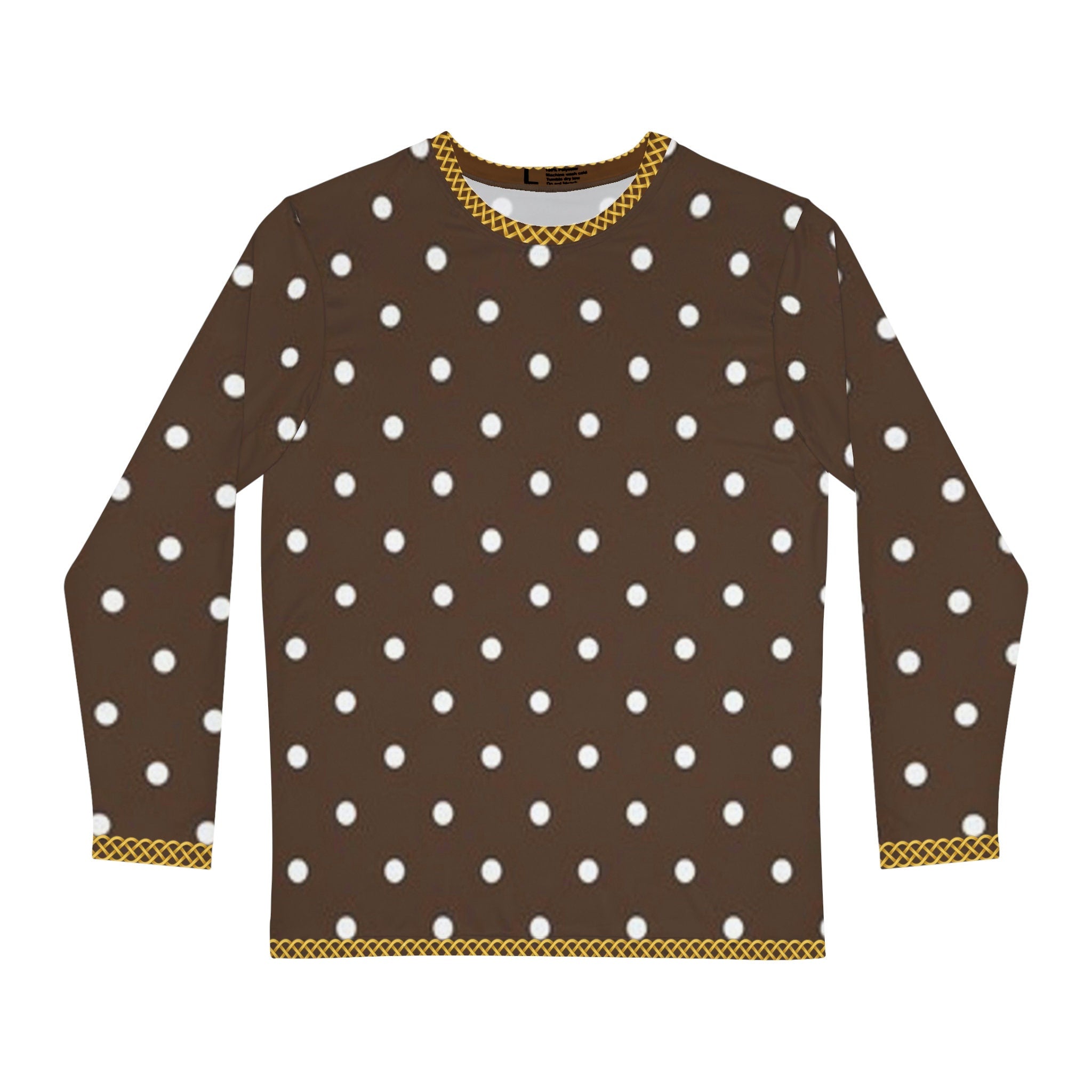 Fabled Fashion Men's Long Sleeve Chocolate Polka Dot Triple Celtic chain effect AOP shirt.