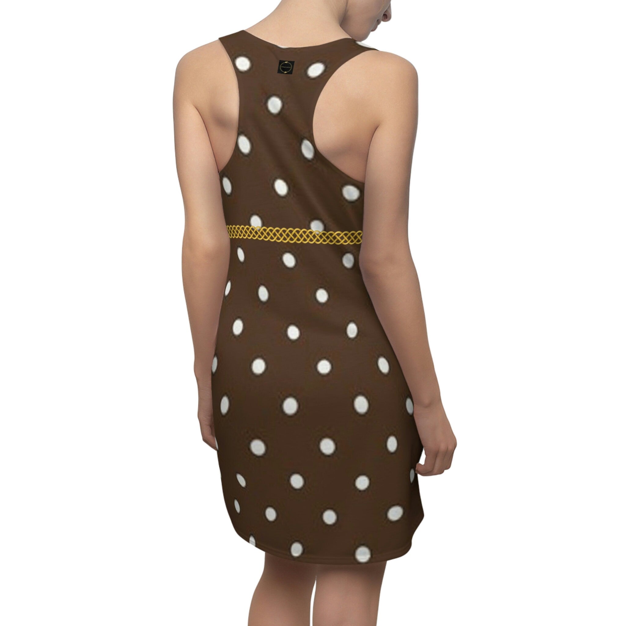 Fabled Fashion Chocolate Polka Dot with Celtic Knot effect Women's Cut & Sew Racerback Dress (AOP) inspired by Vivian in Pretty Woman