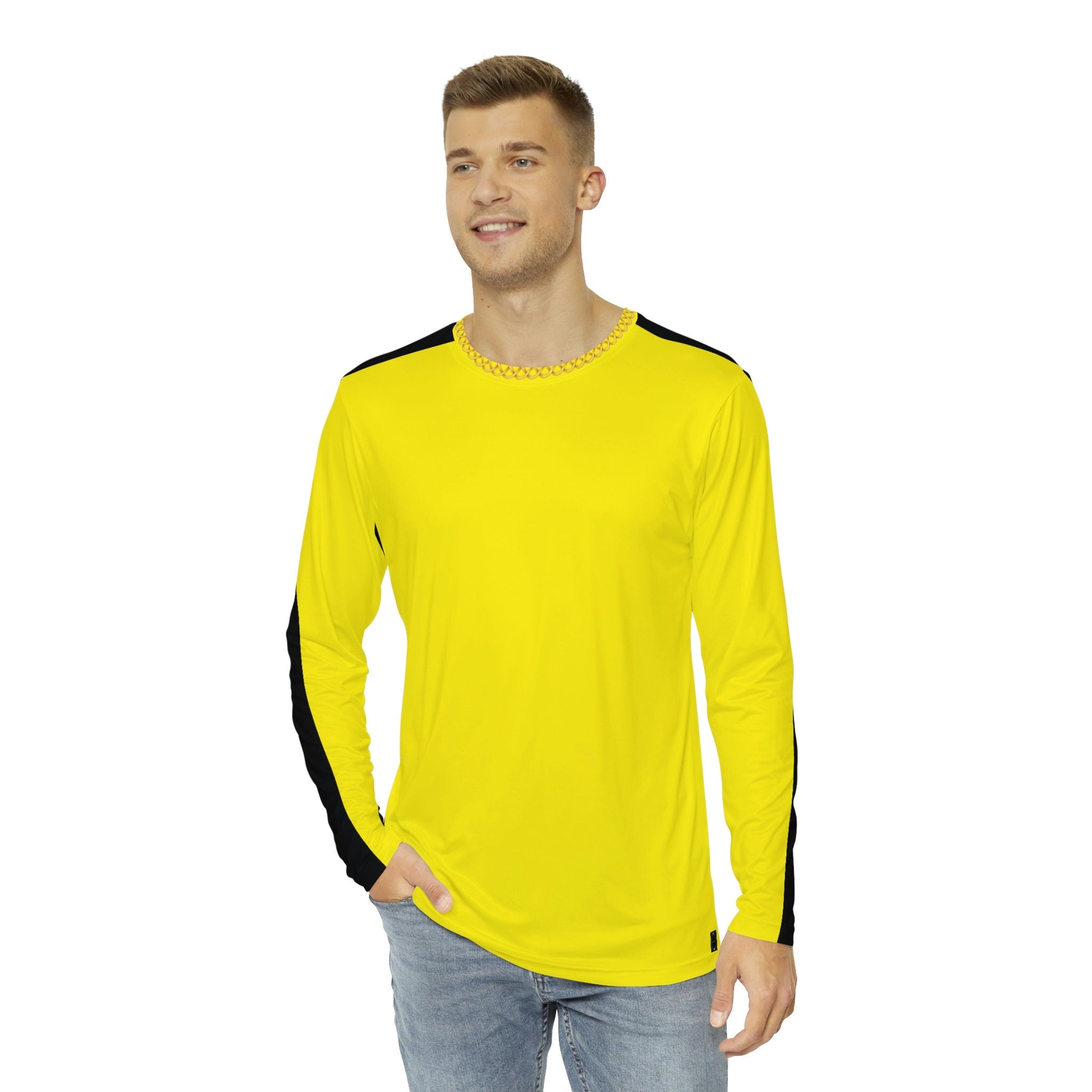 Fabled Fashion Men's Long Sleeve Yellow 'Kill Bill' inspired with celtic chain effect AOP Shirt