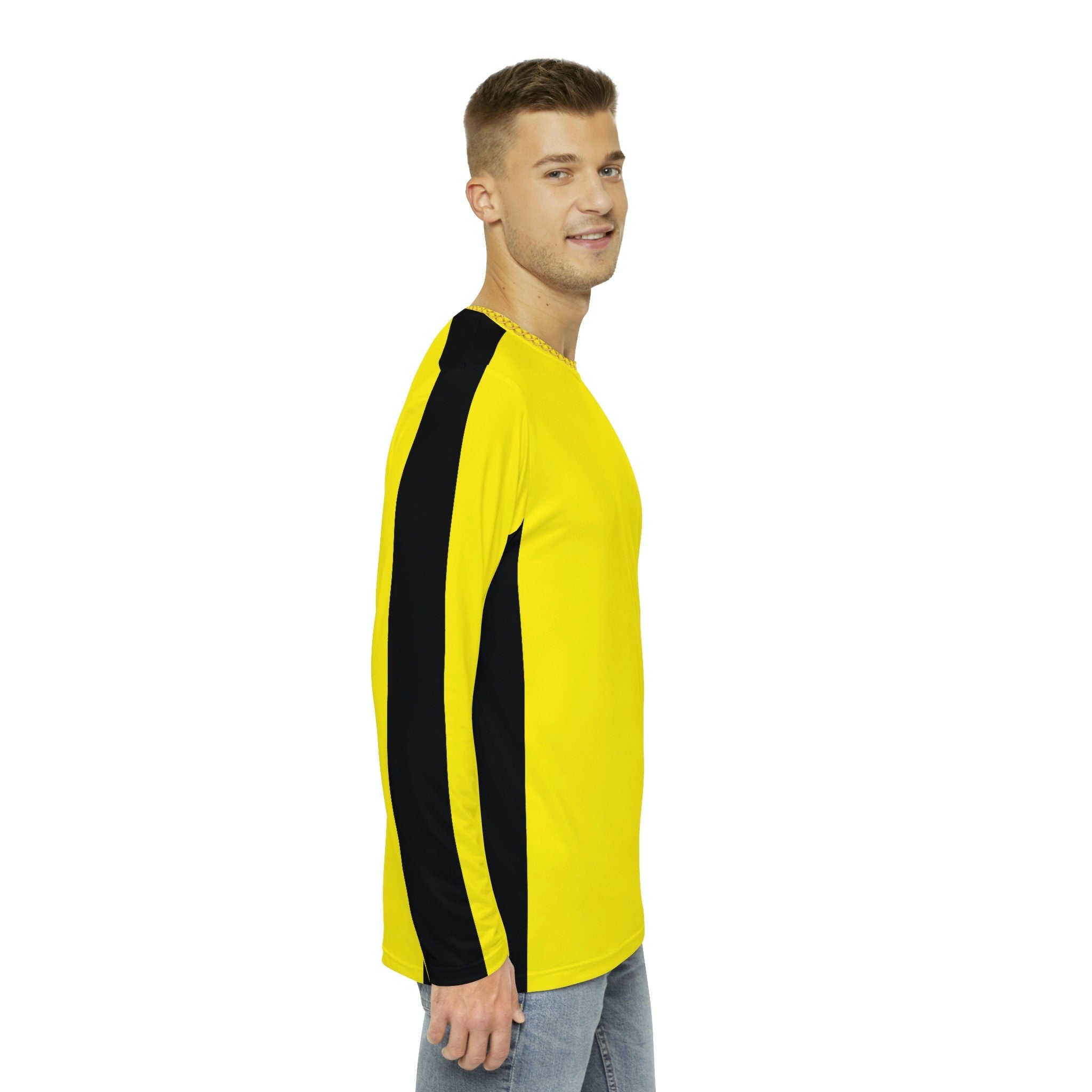 Fabled Fashion Men's Long Sleeve Yellow 'Kill Bill' inspired with celtic chain effect AOP Shirt