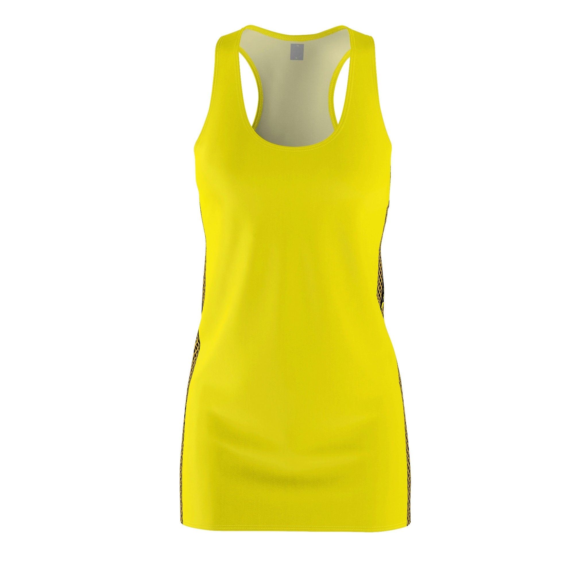 Fabled Fashion Yellow 'Kill Bill' inspired with Celtic Knot effect Women's Cut & Sew Racerback Dress (AOP)