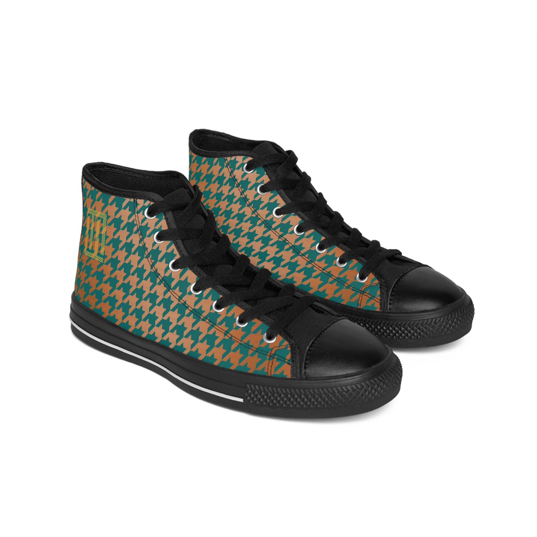 Fabled fashion Copper and Verdigris houndstooth Men's Classic Sneakers