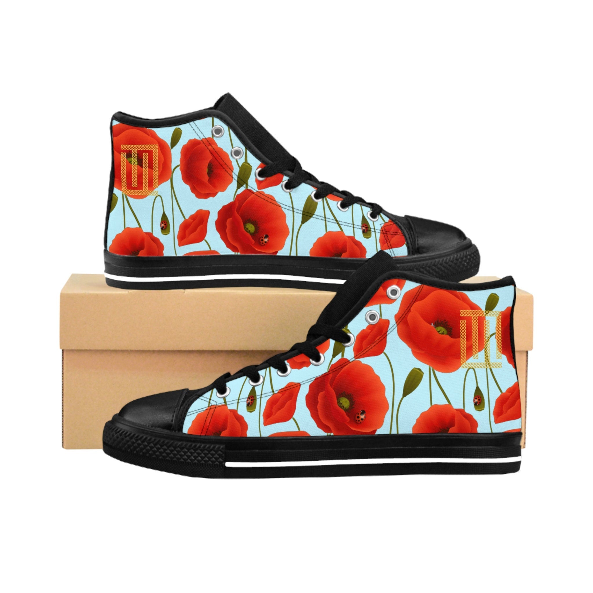 Fabled Fashion Poppies on Blue Men's Classic Sneakers