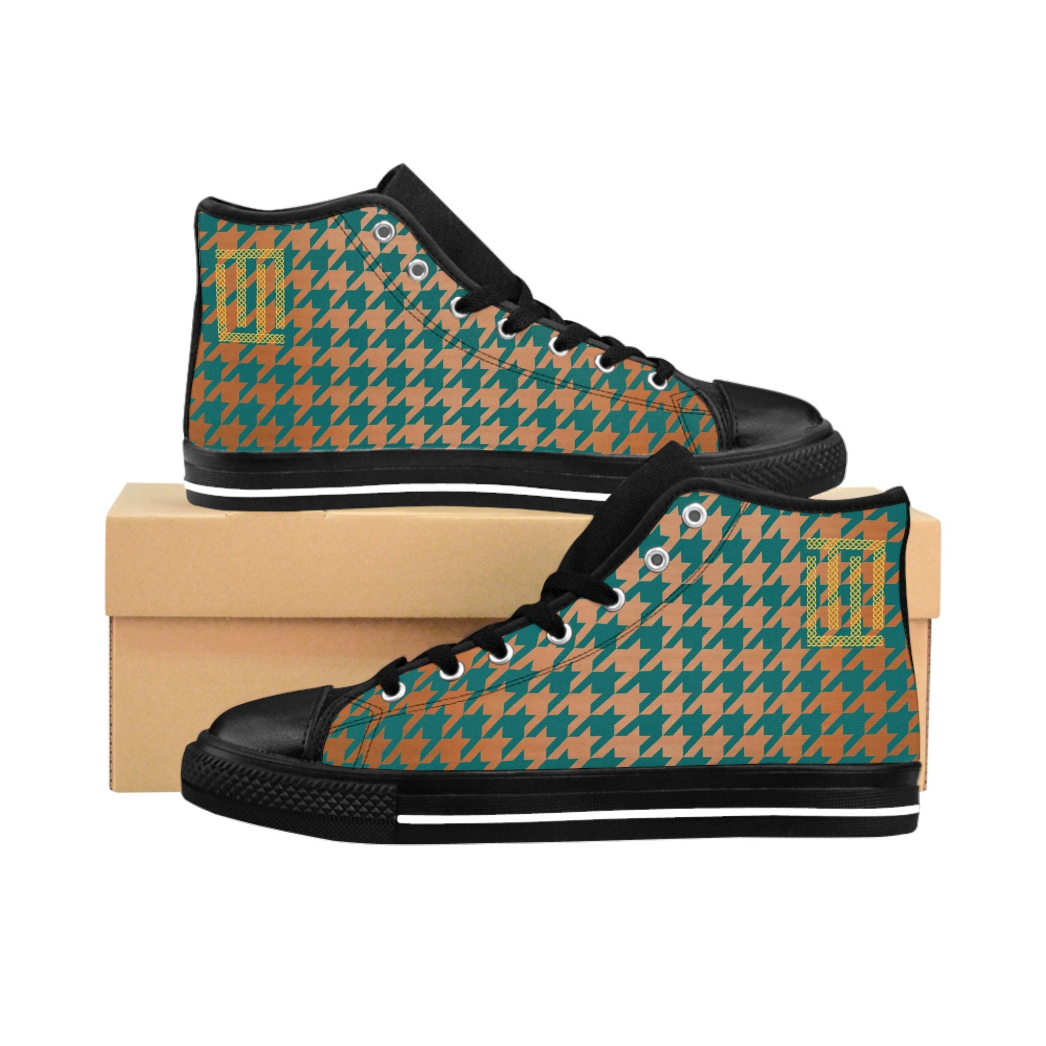 Fabled Fashion Copper and Verdigris houndstooth Women's Classic Sneakers