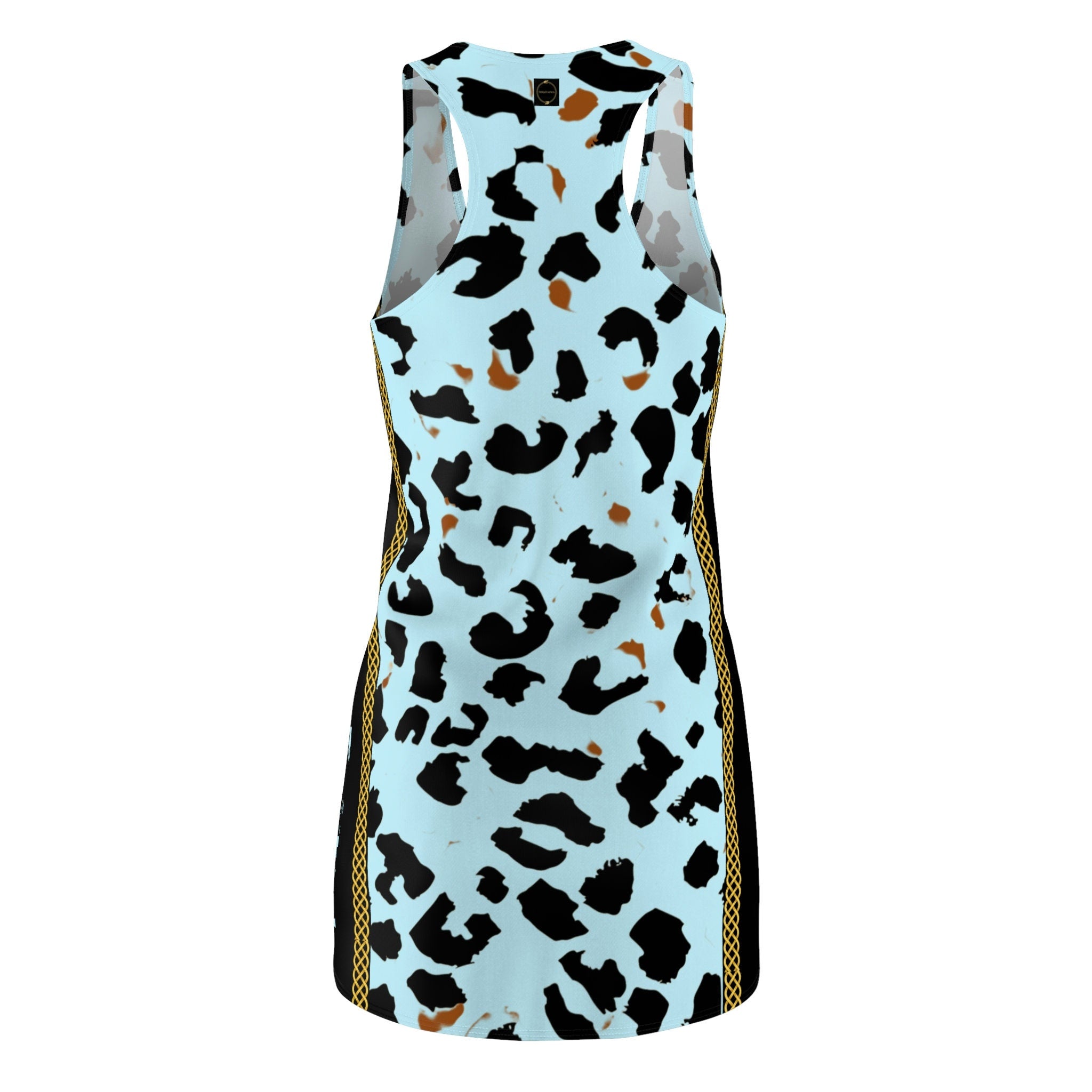 Fabled Fashion Light Blue Leopard print with vertical Celtic Knot effect Women's Cut & Sew Racerback Dress (AOP)
