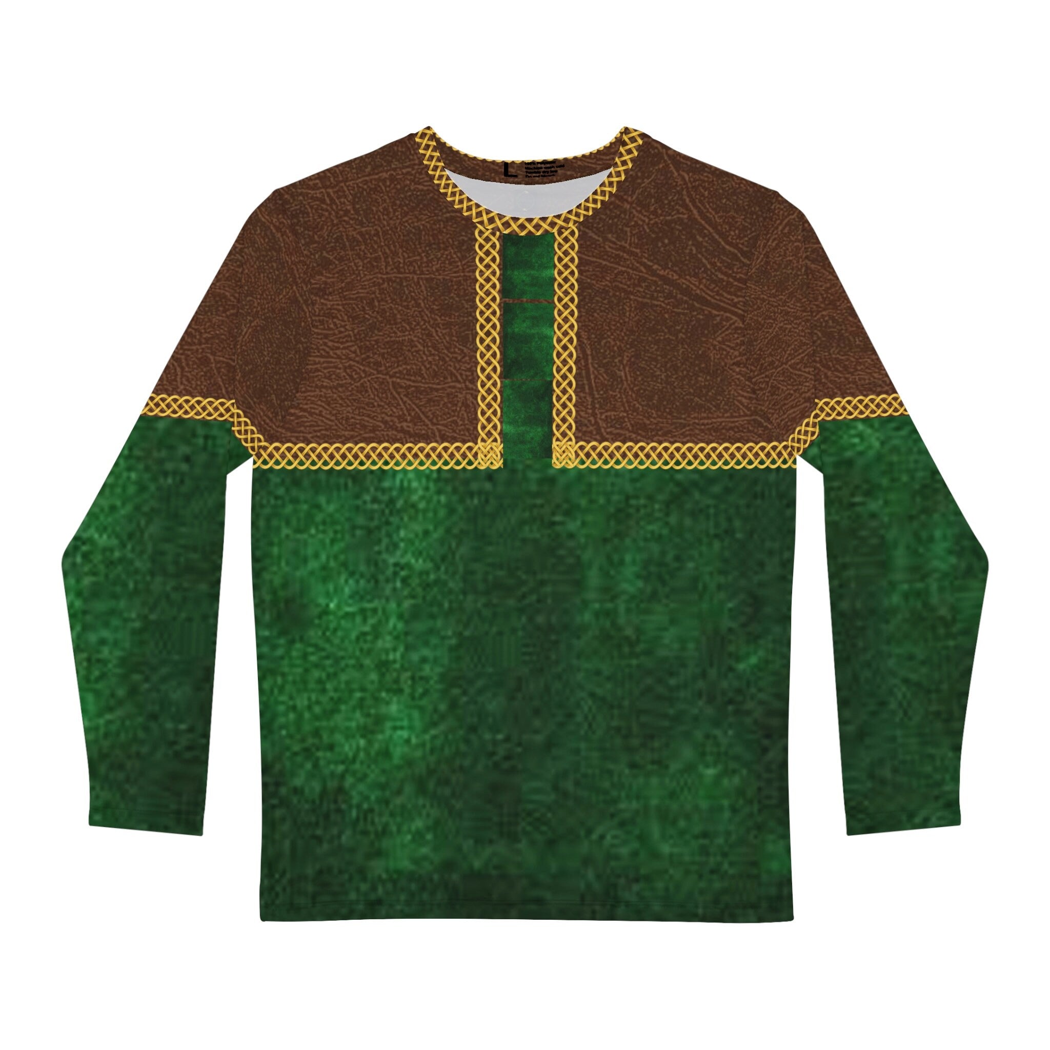 Fabled Fashion Men's Long Sleeve Leather and velvet celtic chain effect Robin Hood style AOP Shirt