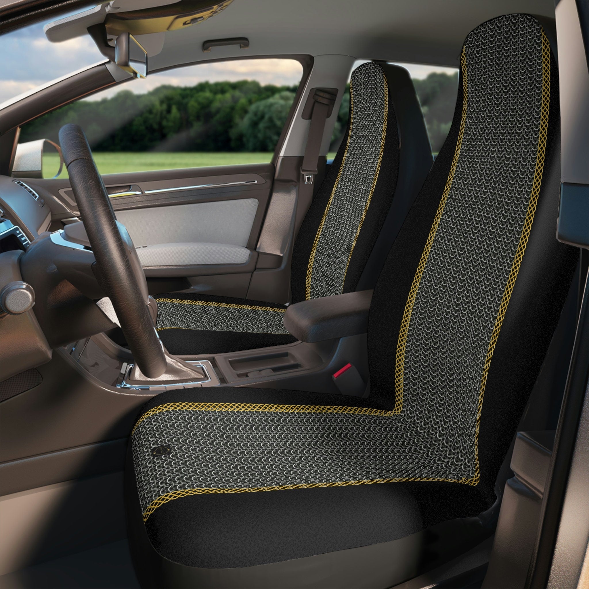 Fabled Fashion Chainmail Print with Celtic knot design Car Seat Covers