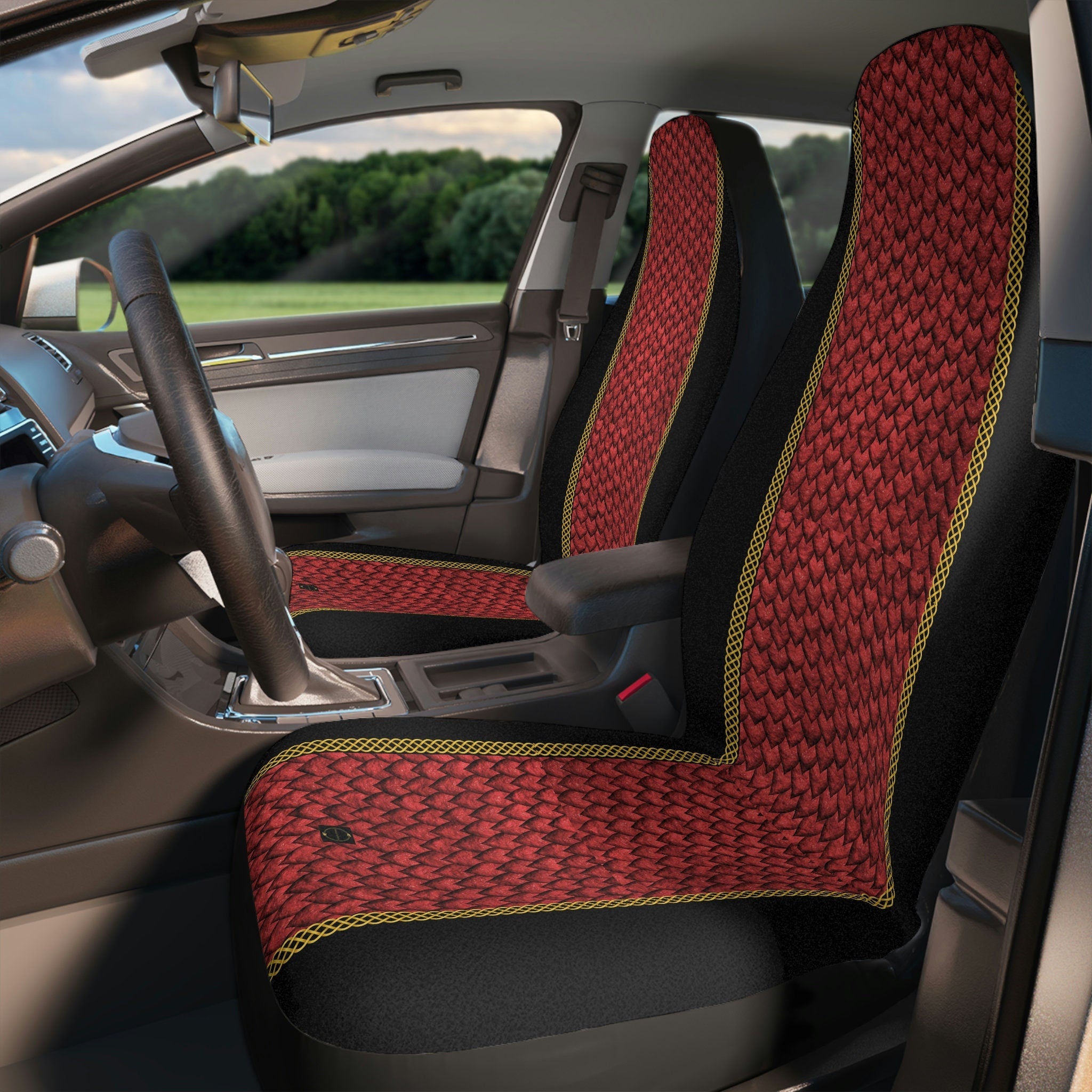 Fabled Fashion Red Dragon-skin and Celtic knot print Car Seat Covers
