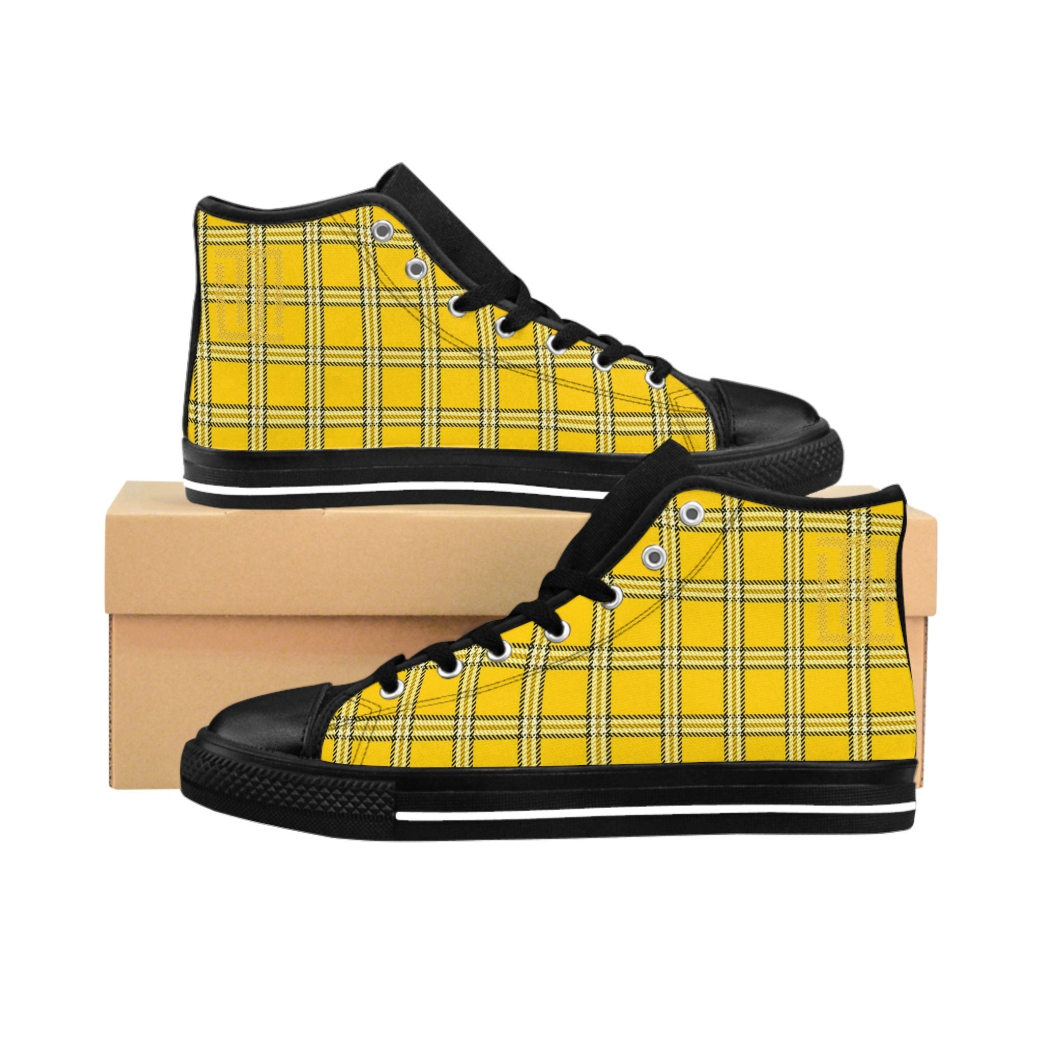 Fabled Fashion Yellow plaid Clueless pattern effect Women's Classic Sneakers