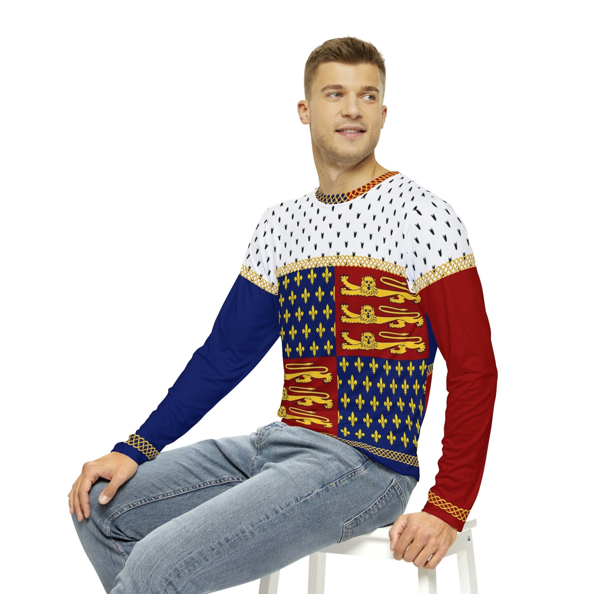 Fabled Fashion Men's Long Sleeve Royal Lionheart AOP Ready to wear Cosplay Shirt