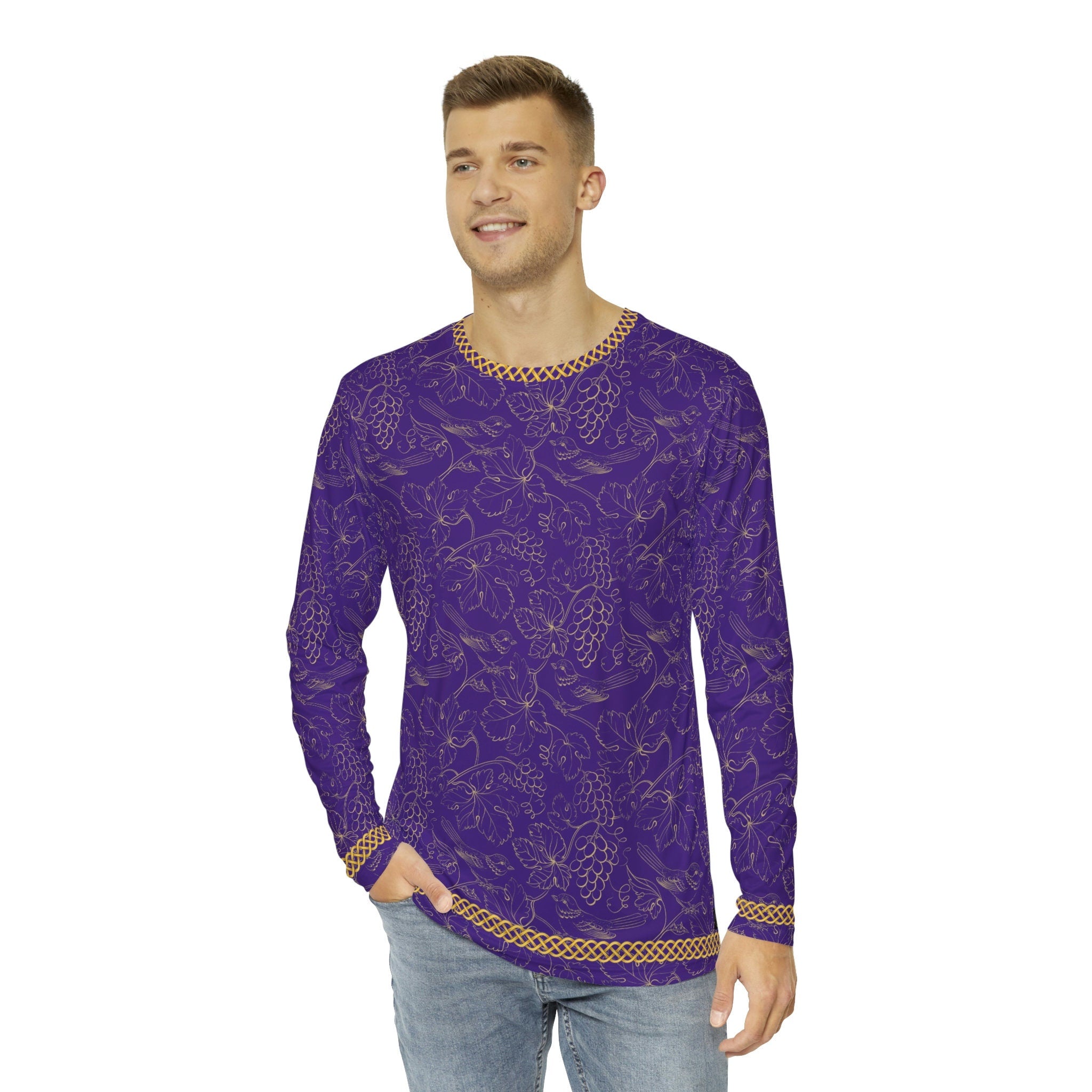 Fabled Fashion Men's Long Sleeve Purple Grapes Celtic Knot style AOP Shirt