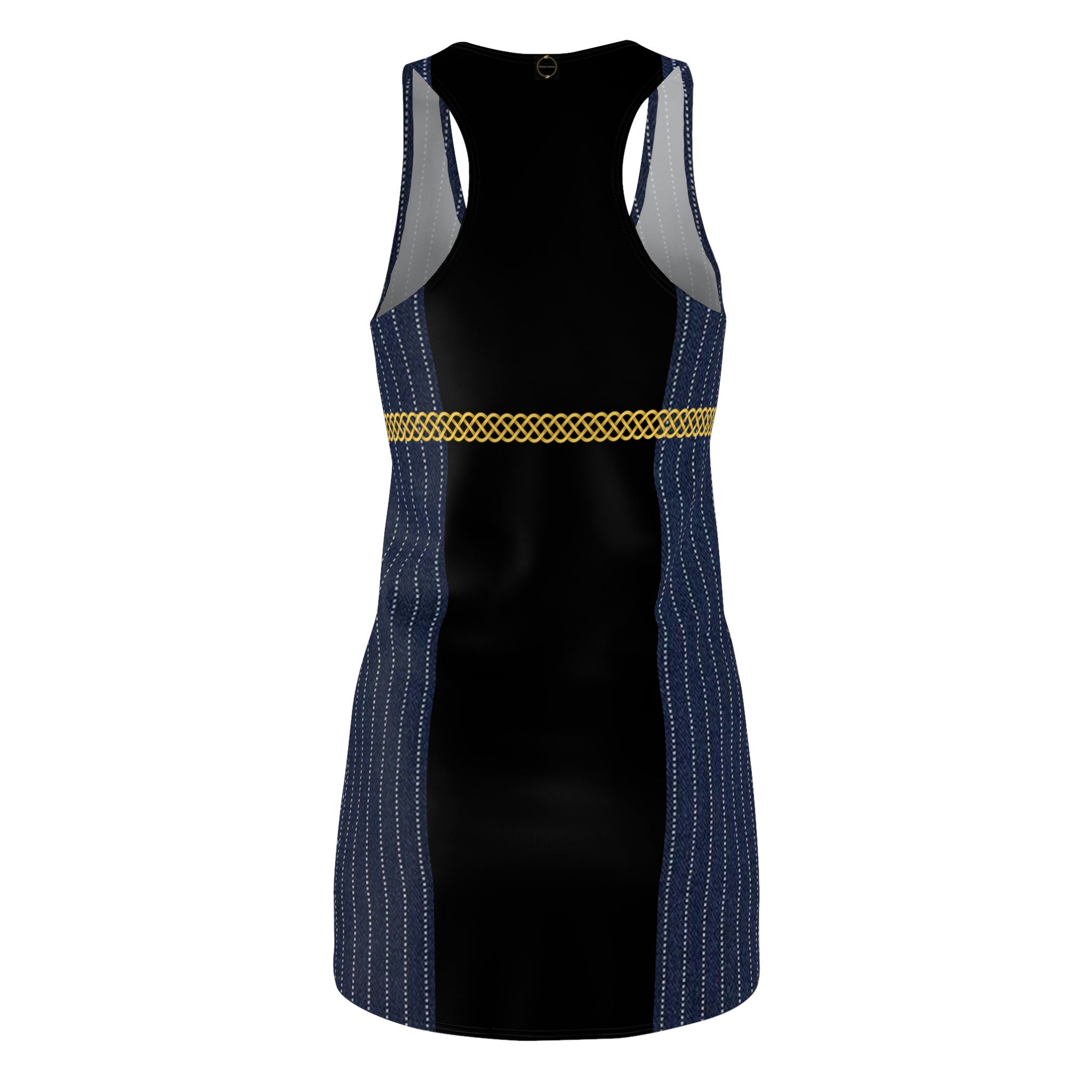 Fabled Fashion Navy Pinstripe Celtic Knot effect Women's Cut & Sew Racerback Dress (AOP)