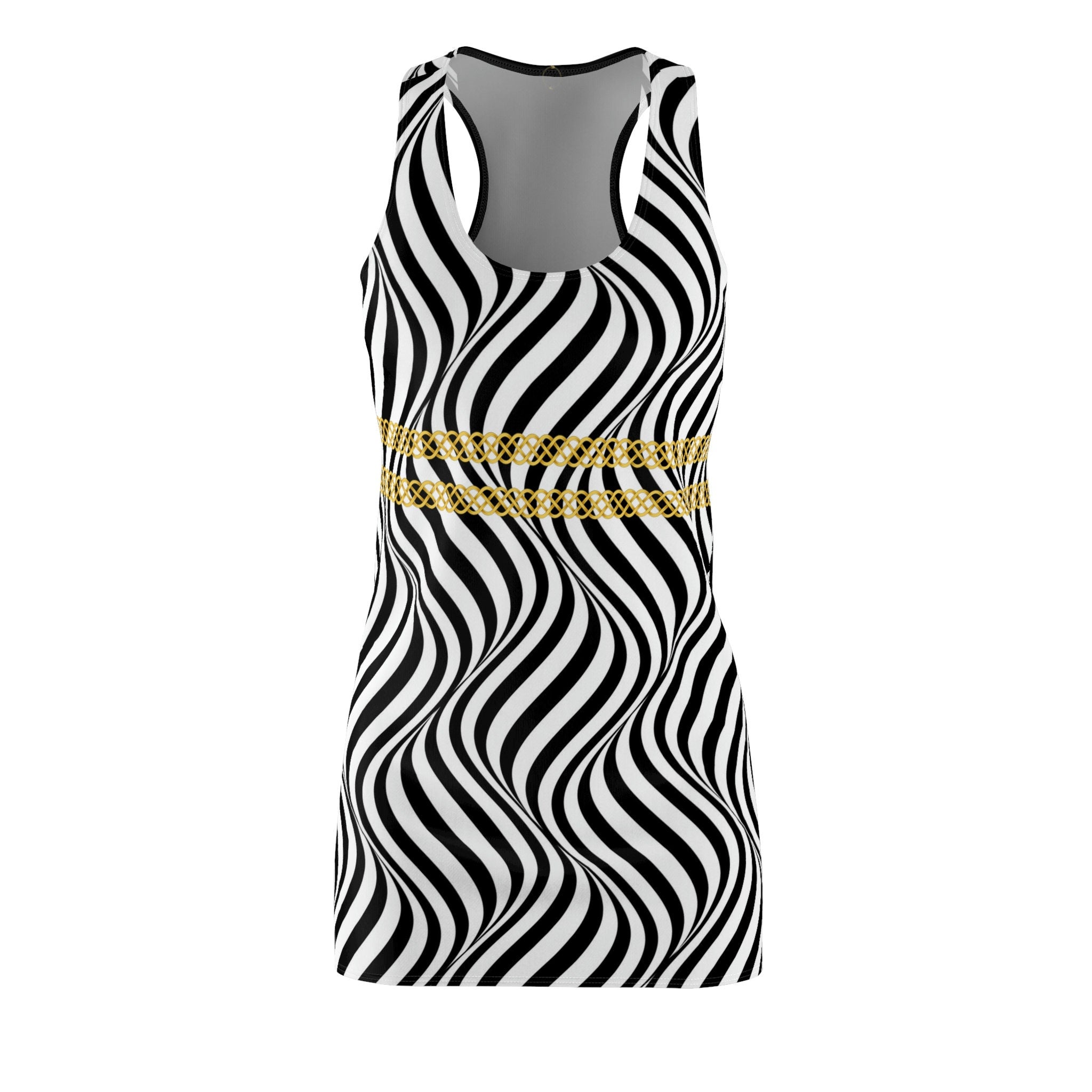 Fabled Fashion Black/White optical illusion Celtic Knot Women's Cut & Sew Racerback Dress (AOP)
