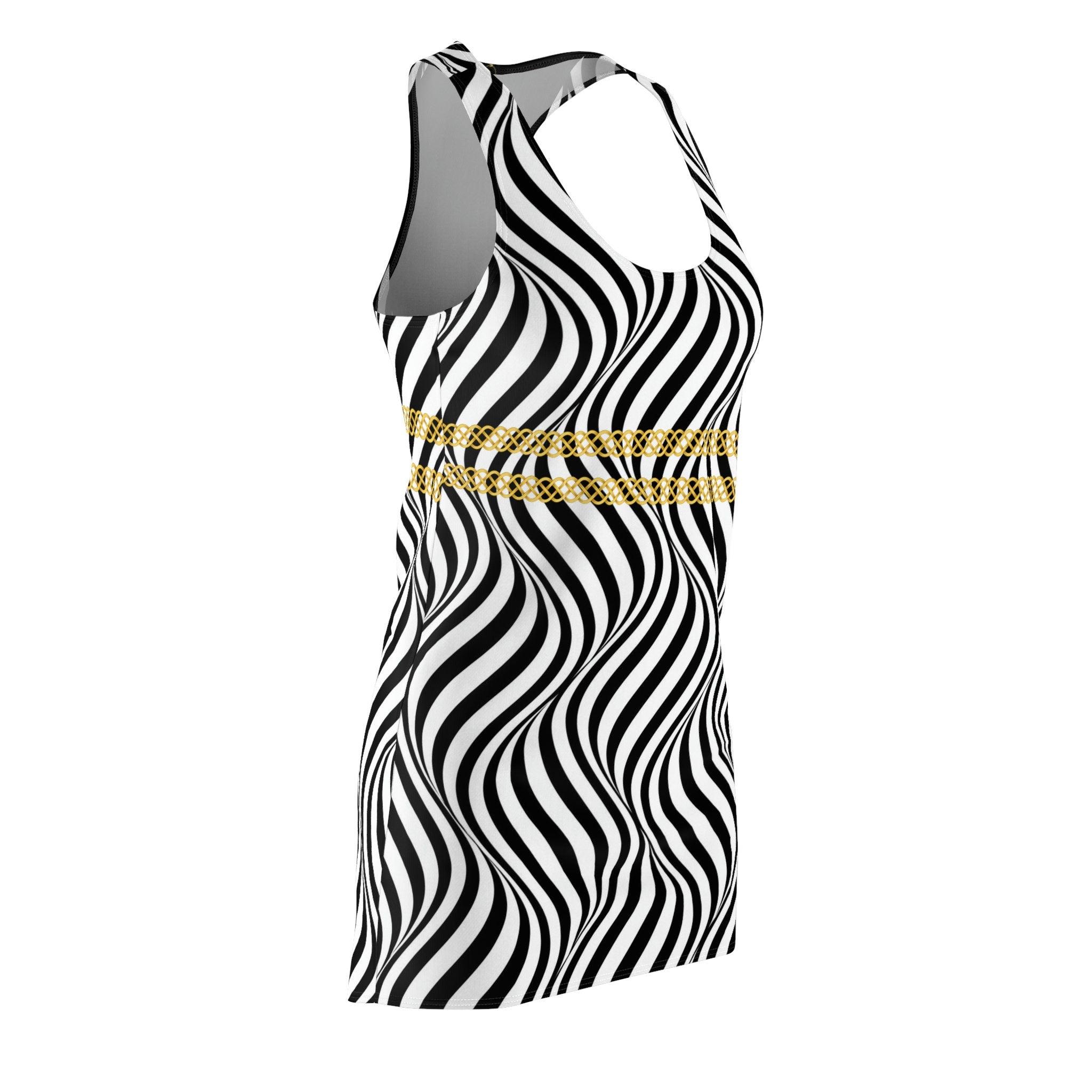 Fabled Fashion Black/White optical illusion Celtic Knot Women's Cut & Sew Racerback Dress (AOP)