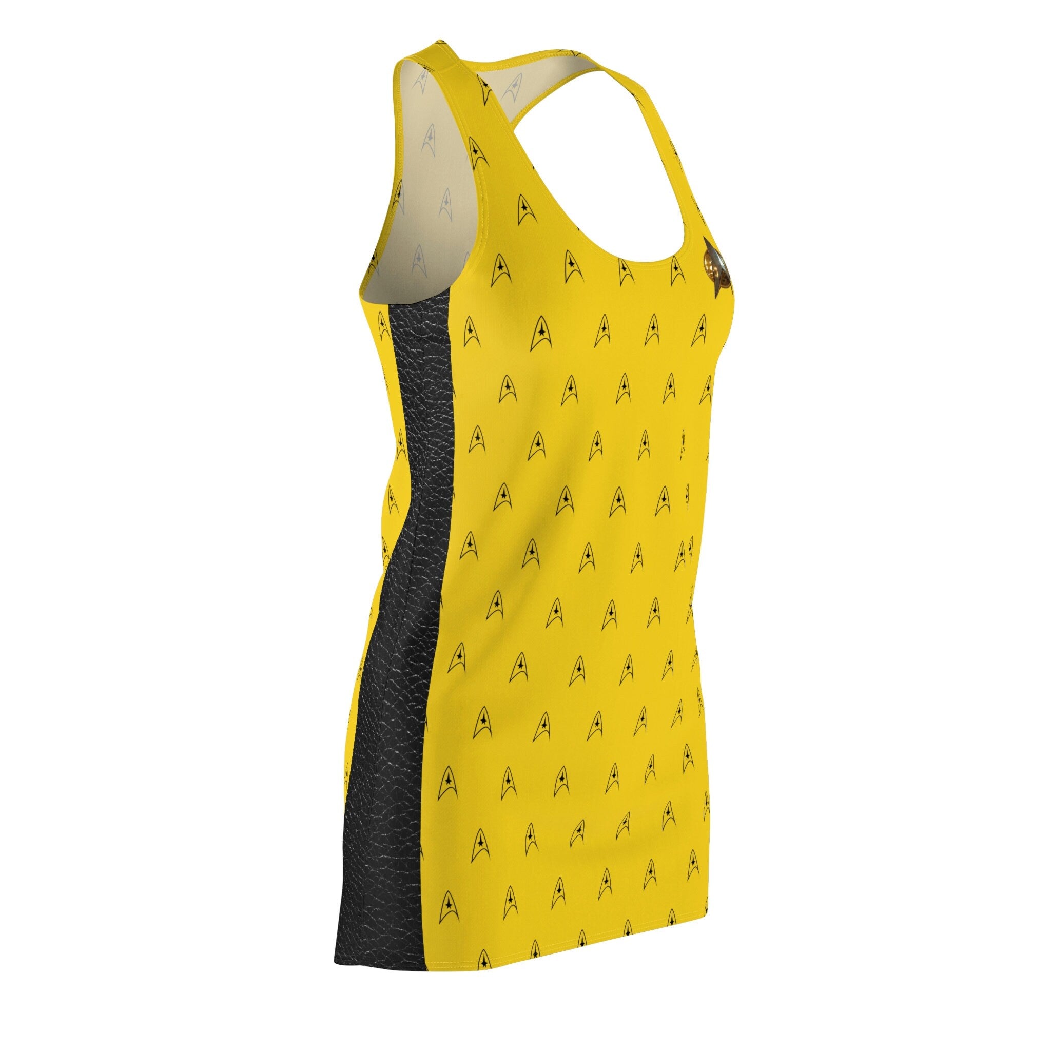 Fabled Fashion Gold Mustard Trekkie Women's Cut & Sew Racerback Dress (AOP)