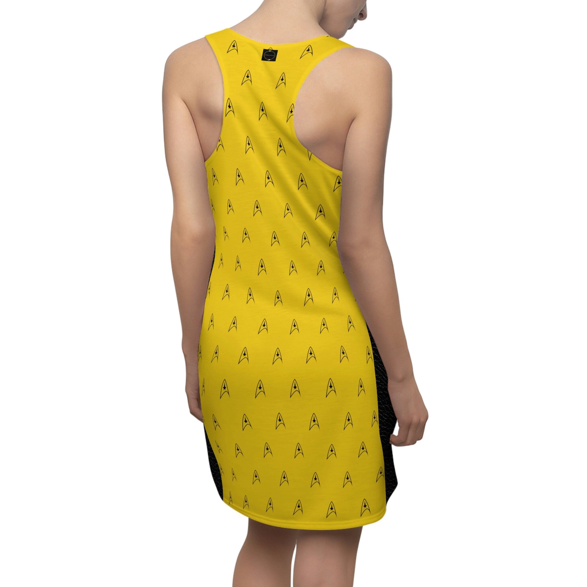 Fabled Fashion Gold Mustard Trekkie Women's Cut & Sew Racerback Dress (AOP)