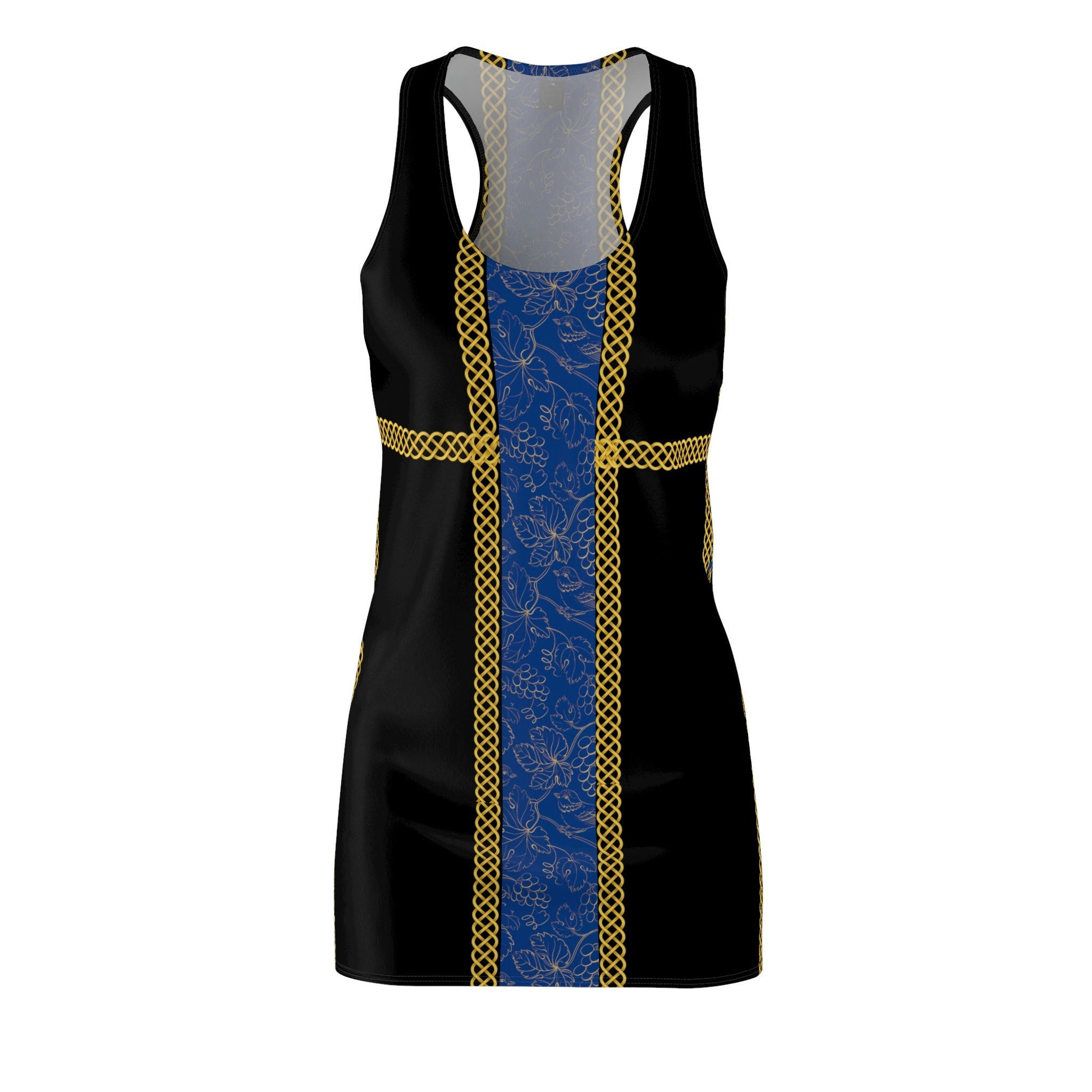 Fabled Fashion Blue grape band with Celtic knot effect Black Women's Cut & Sew Racerback Dress (AOP)
