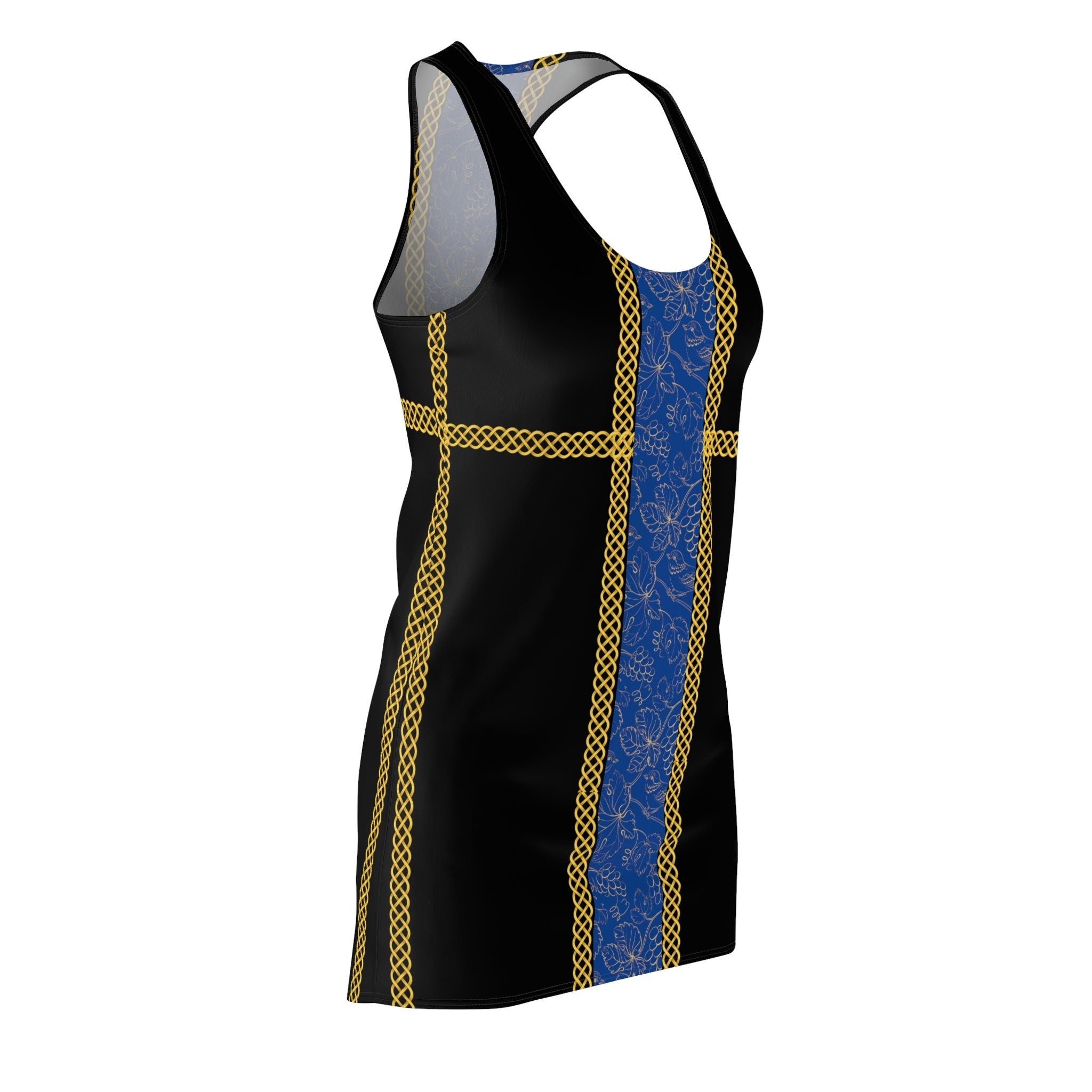Fabled Fashion Blue grape band with Celtic knot effect Black Women's Cut & Sew Racerback Dress (AOP)