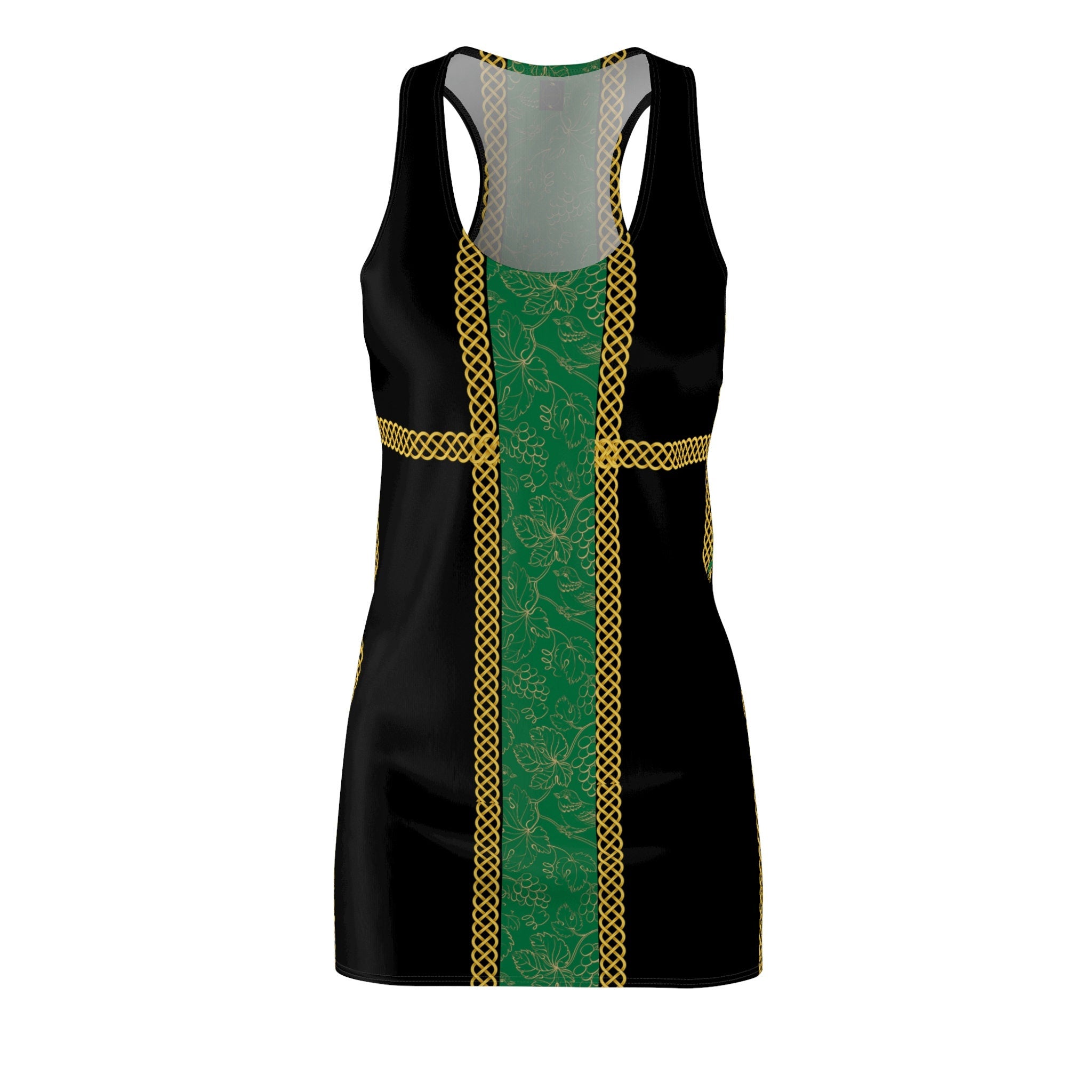 Fabled Fashion Green grape band with Celtic knot effect Black Women's Cut & Sew Racerback Dress (AOP)