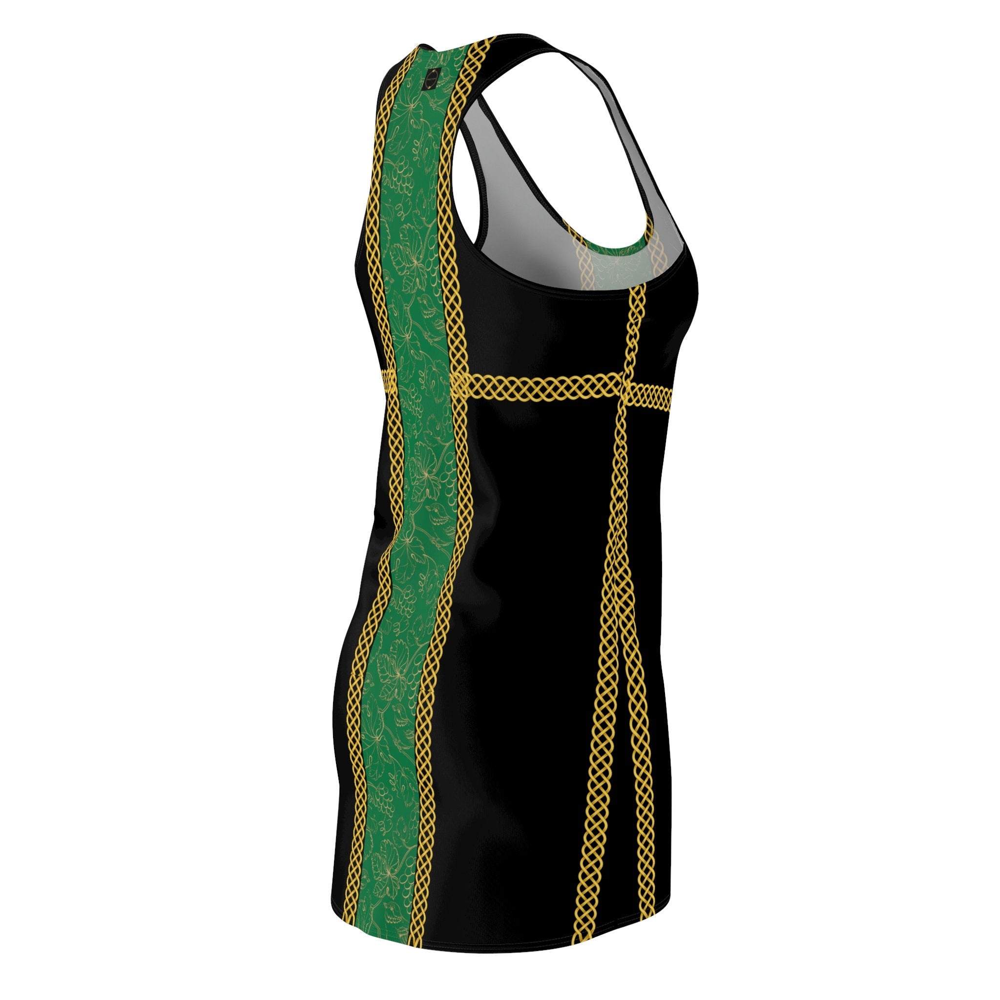 Fabled Fashion Green grape band with Celtic knot effect Black Women's Cut & Sew Racerback Dress (AOP)