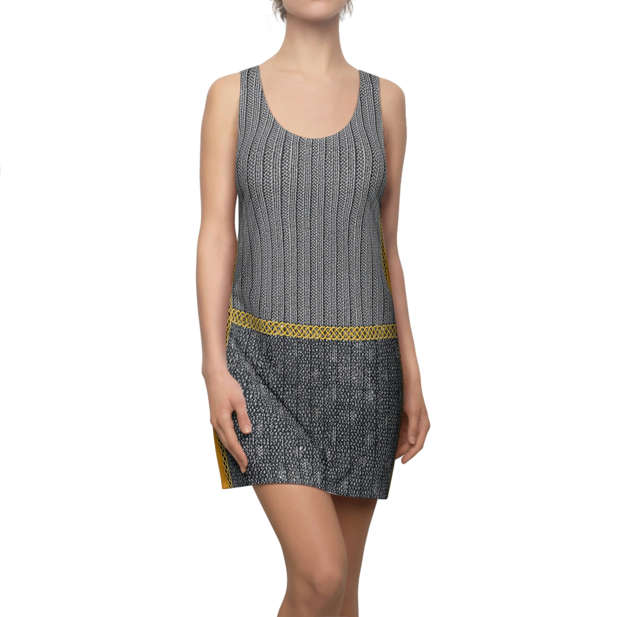 Fabled Fashion Knit and lace with gold Celtic knot effect  Women's Cut & Sew Racerback Dress (AOP)