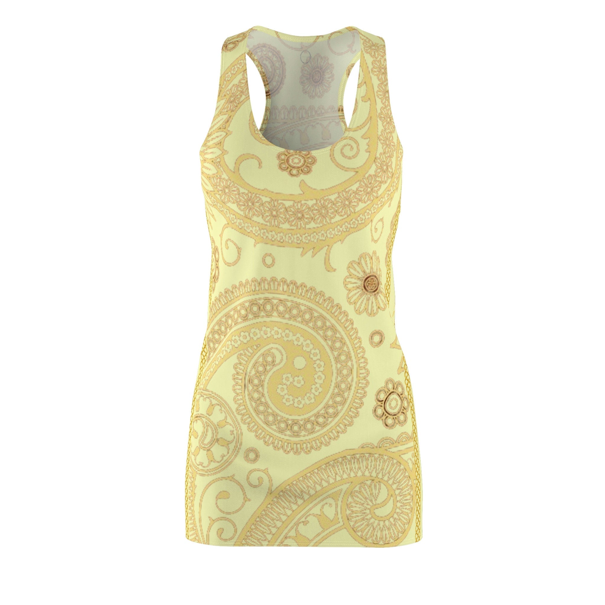 Fabled Fashion Cream Paisley Celtic knot effect  Women's Cut & Sew Racerback Dress (AOP)