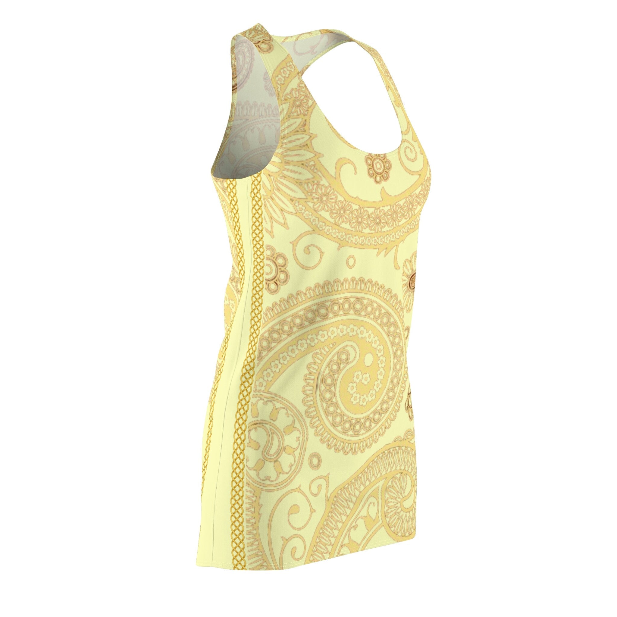 Fabled Fashion Cream Paisley Celtic knot effect  Women's Cut & Sew Racerback Dress (AOP)