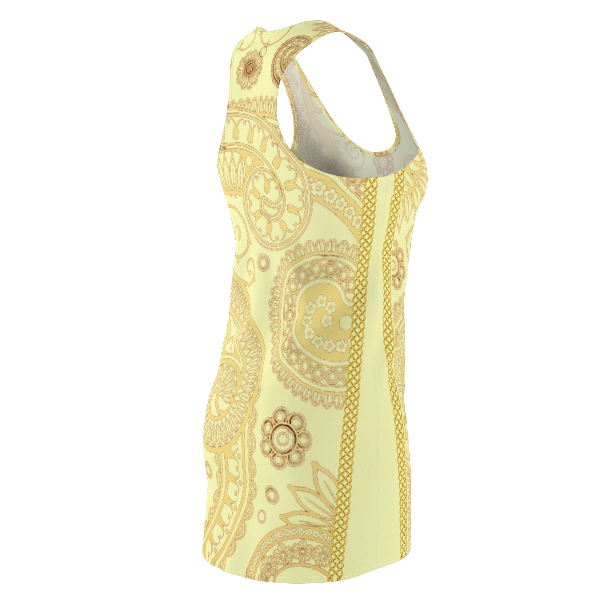 Fabled Fashion Cream Paisley Celtic knot effect  Women's Cut & Sew Racerback Dress (AOP)