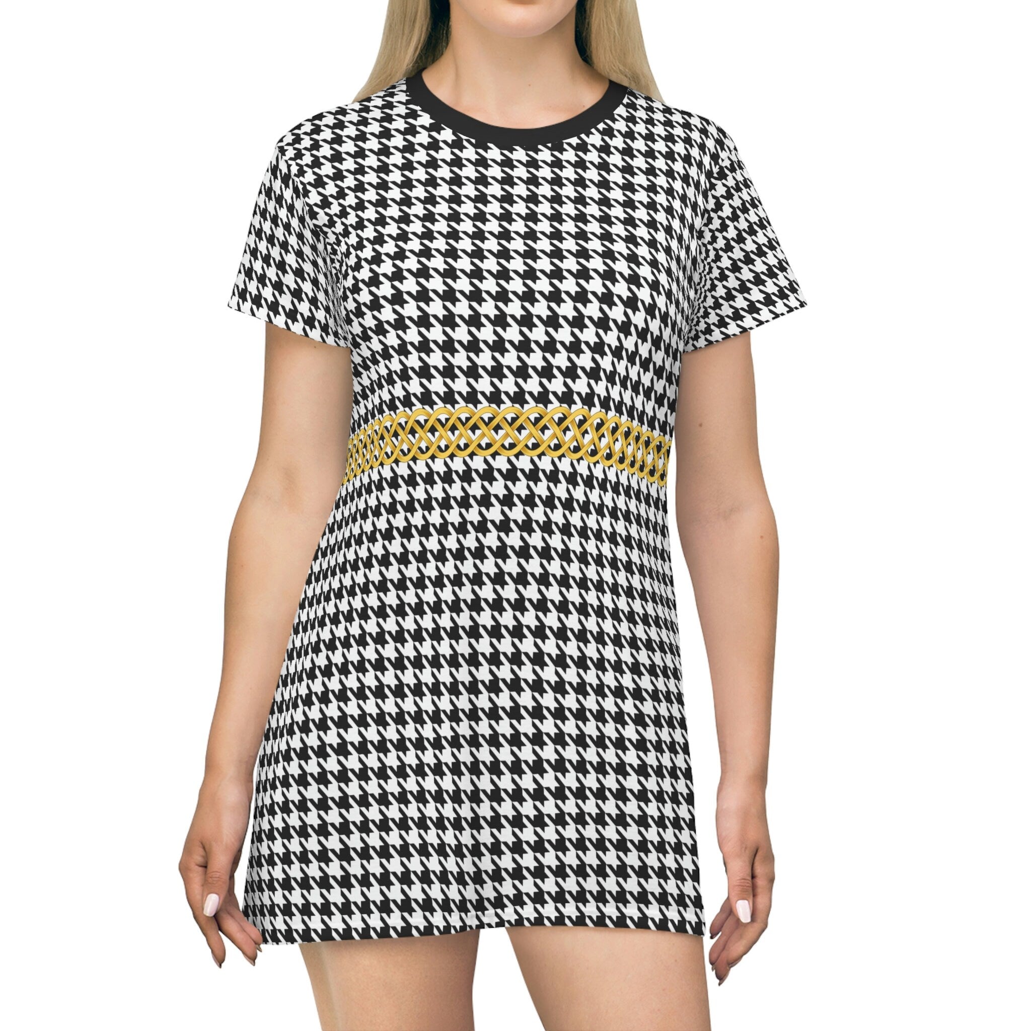 Fabled Fashion Celtic Knot Houndstooth pattern All Over Print Spring/Summer T-Shirt Dress