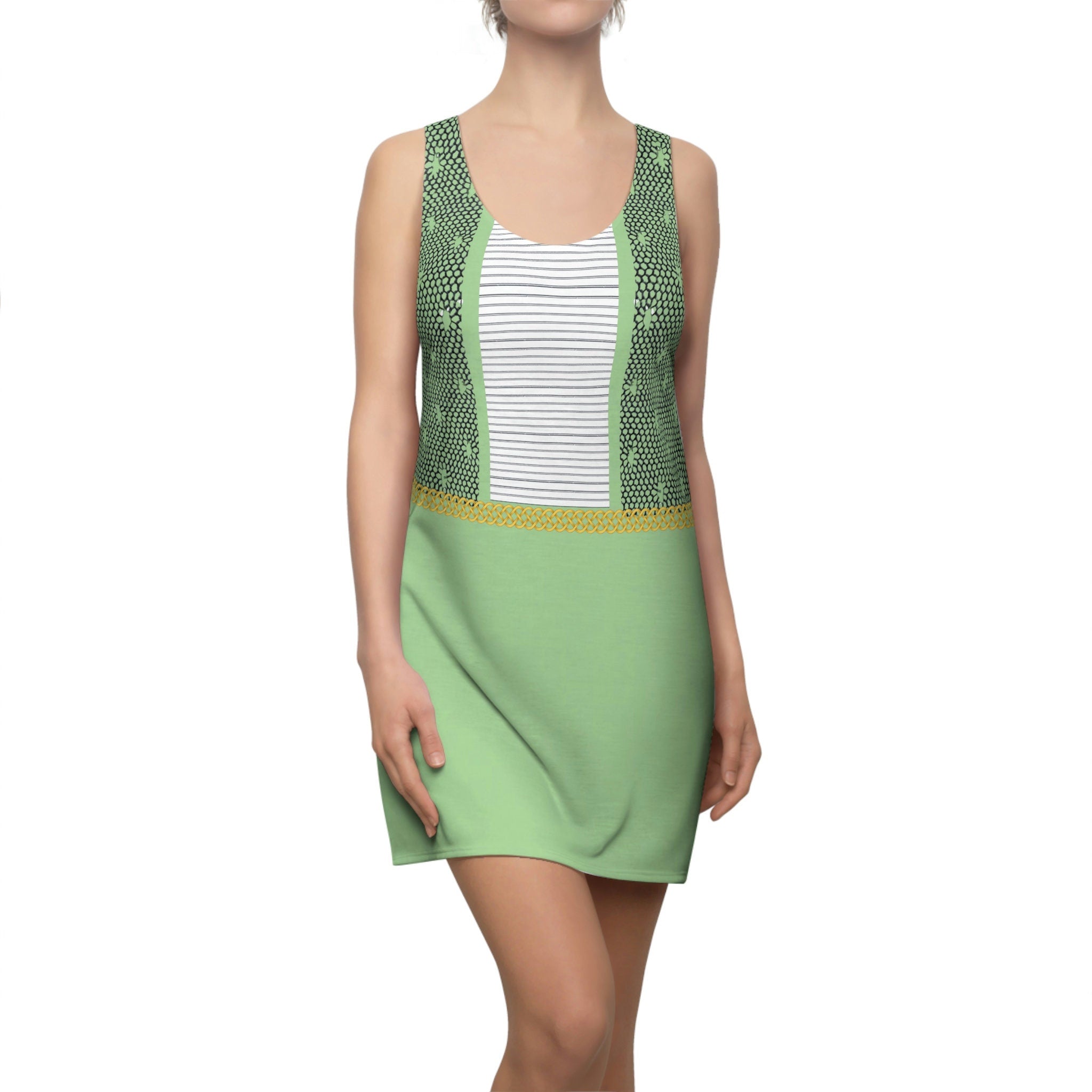 Fabled Fashion Pistachio Lace effect Women's Cut & Sew Racerback Dress (AOP)