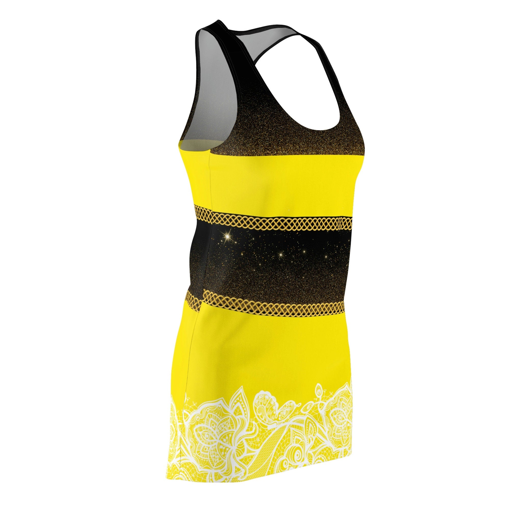 Fabled Fashion Cosmic Bee Fur Celtic Knot Women's Cut & Sew Racerback Dress (AOP) BeeWear!
