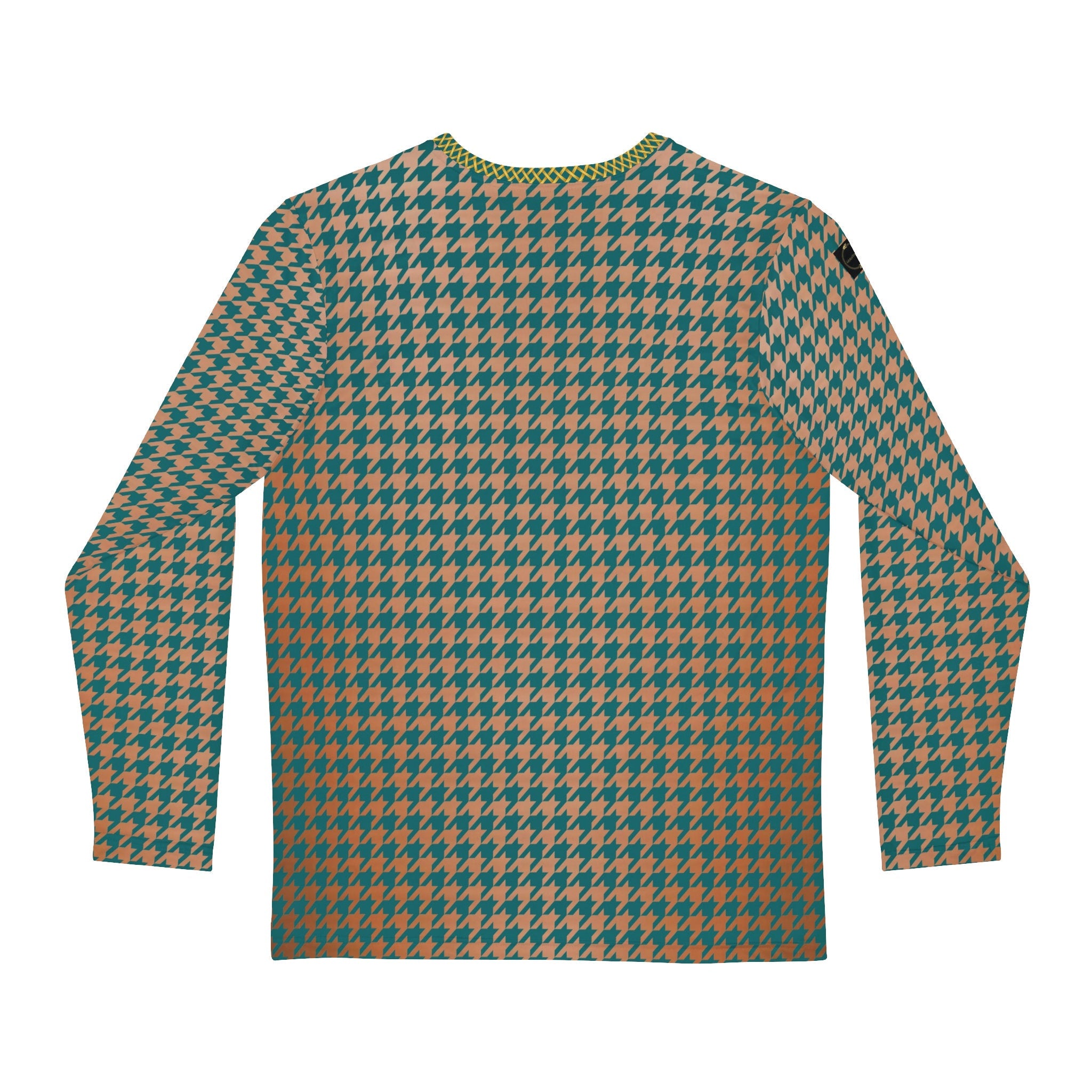 Fabled Fashion Men's Long Sleeve Verdigris and Copper Houndstooth pattern AOP Shirt