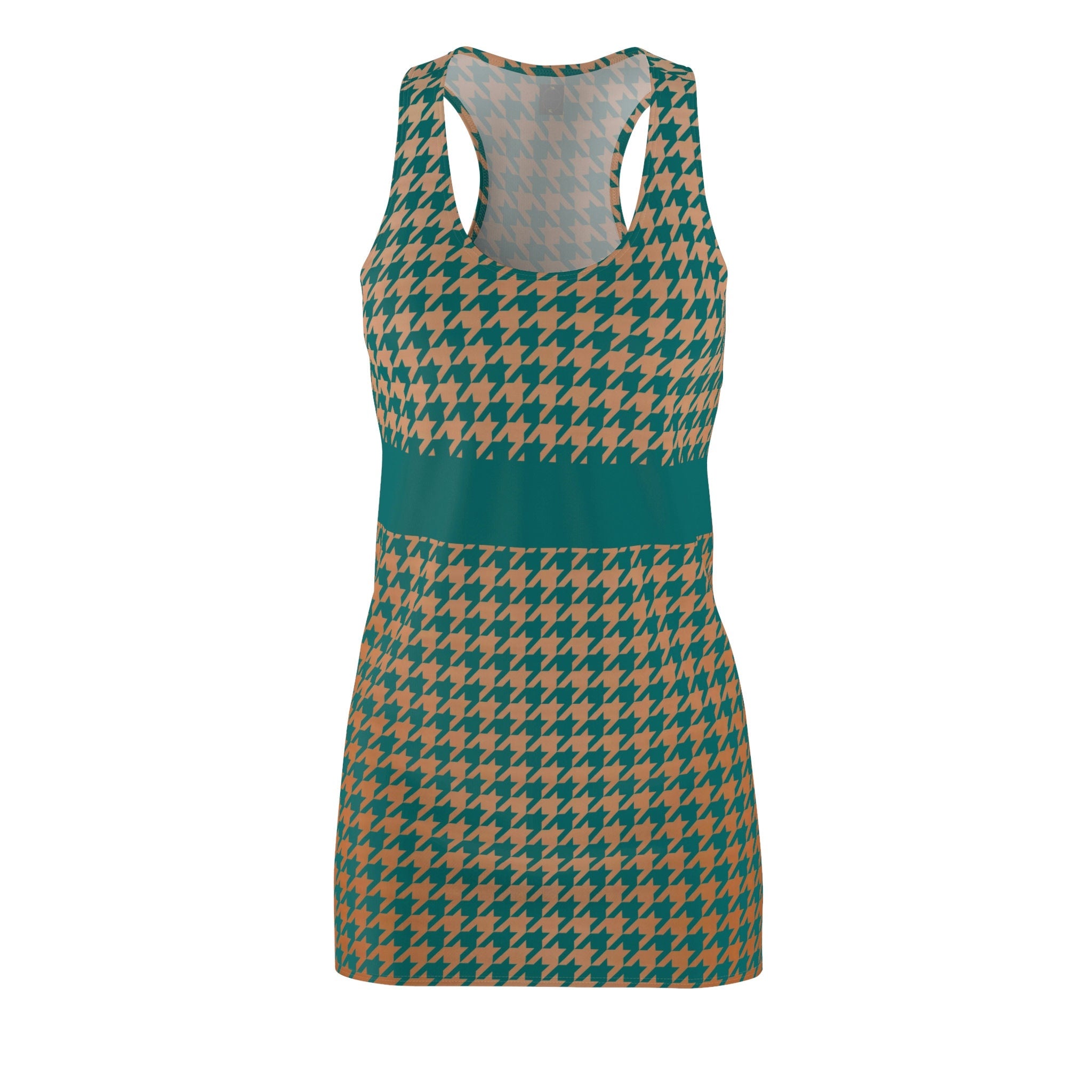 Fabled Fashion Verdigris and Copper Houndstooth Women's Cut & Sew Racerback Dress (AOP)