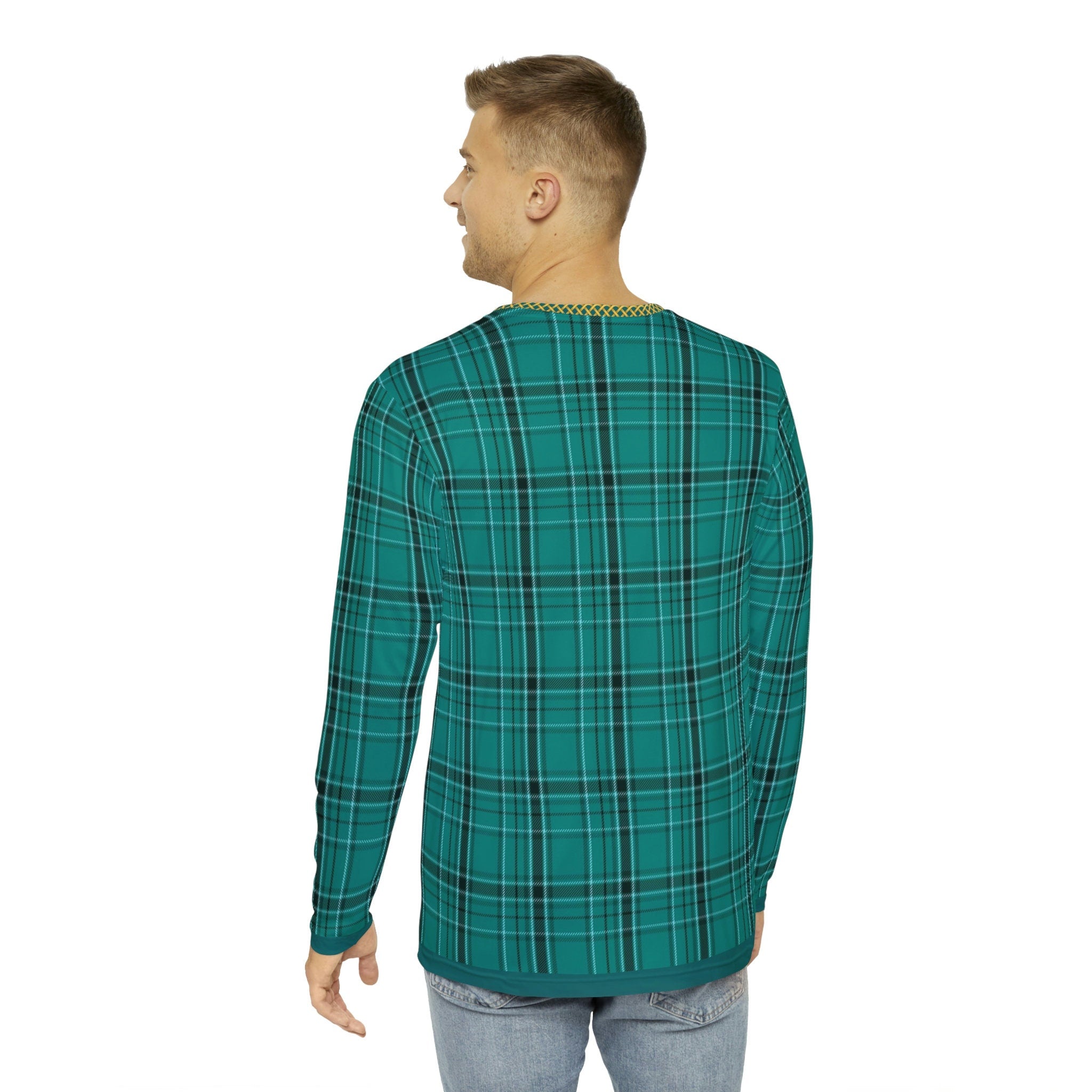 Fabled Fashion Men's Long Sleeve Verdigris plaid pattern AOP Shirt